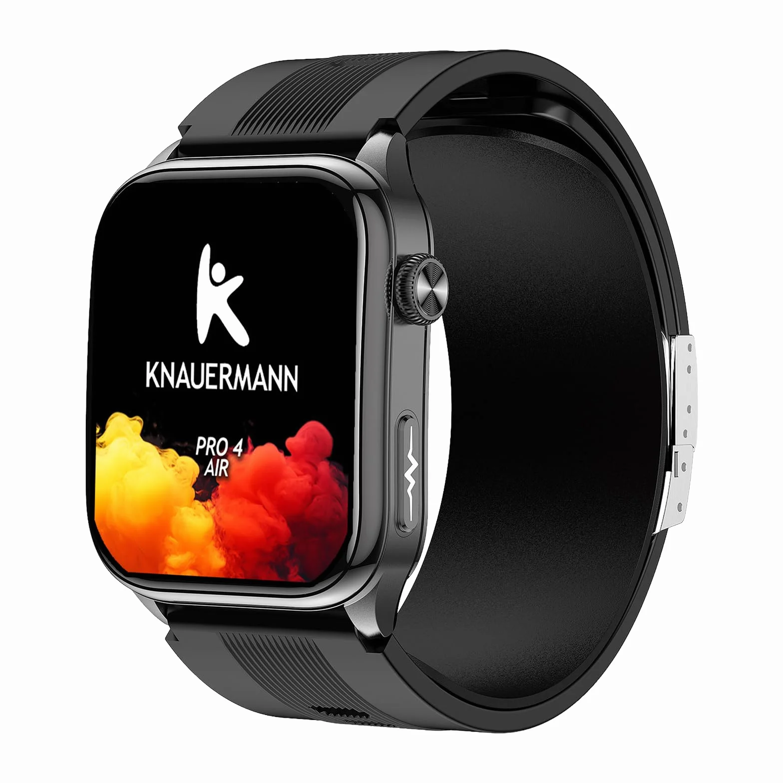 Knauermann PRO 4 Air (2026) Smartwatch i tracker fitness dla kobiet i mężczyzn, AMOLED zawsze włączony, IP66, Bluetooth 5.3, bateria do 25 dni, Android i iOS, czarny, kwadratowy, silikonowy pasek
