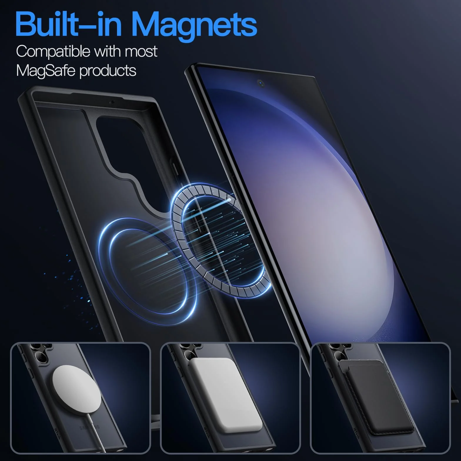 JETech Etui Magnetyczne Samsung Galaxy S23 Ultra 5G 6,8 Cala MagSafe Półprzezroczysty Matowe Tyłu Odporny na Wstrząsy Czarny