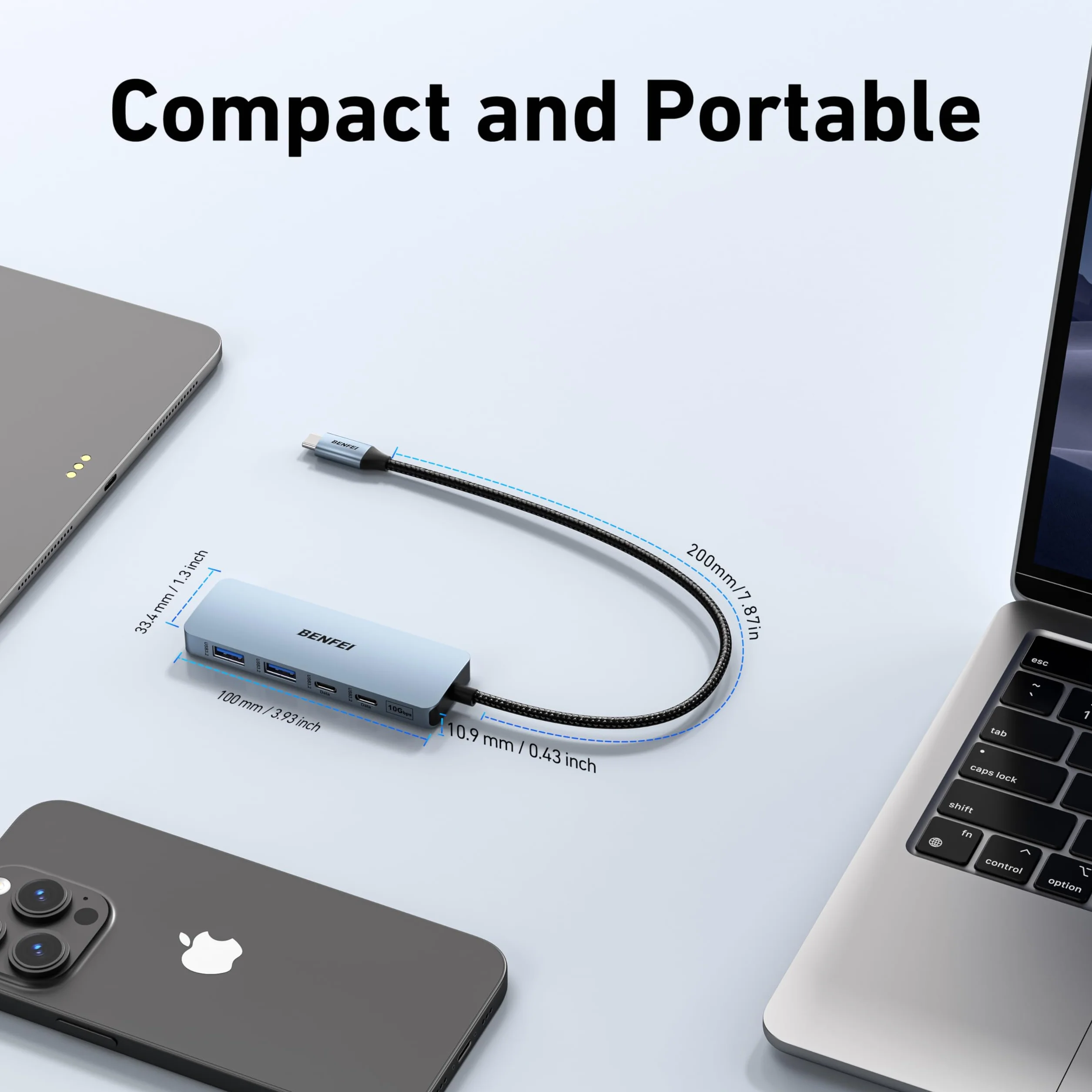 BENFEI USB C Hub 10 Gb/s, 4 porty Adapter USB 3.2 z 2 * portami USB-C i 2 * USB-A 3.2, kompatybilny z MacBookiem Pro/Air M2 M1, iPadem, Dell, HP, Samsungiem (monitor nie obsługuje)