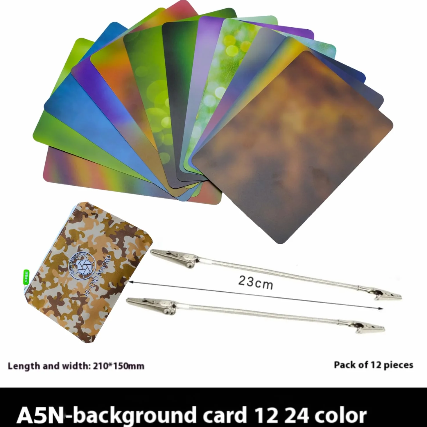 Guage zestaw kart do makrofotografii, 12 sztuk, 24 kolory (21 x 15 cm), materiał pochłaniający światło, ekologiczne rozmycie tła do fotografii makro (rozmiary A5N, 12 szt., 24 kolory)