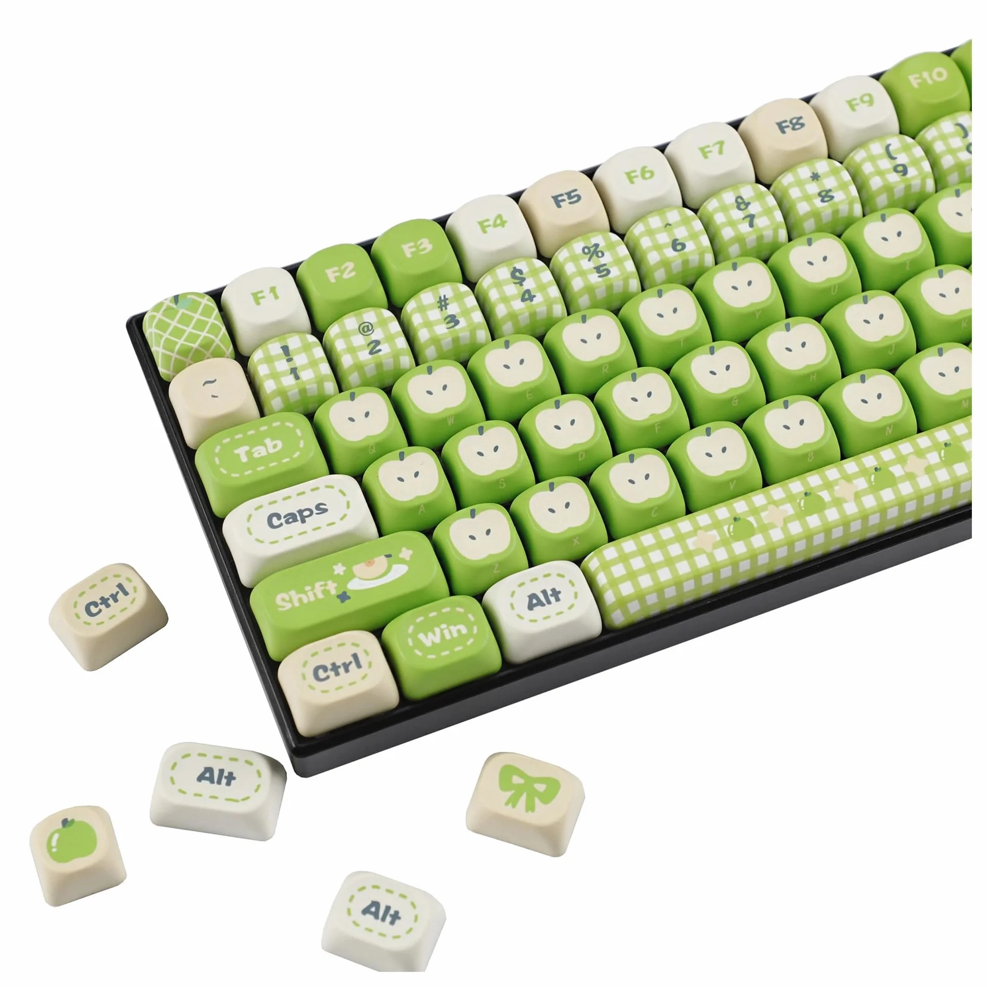 Red Green Apple MOA PBT Dye Sub Keycaps for 61/68/75/87/98/104/108 MX Keyboard, Soft Lightweight(97 Keys Green)