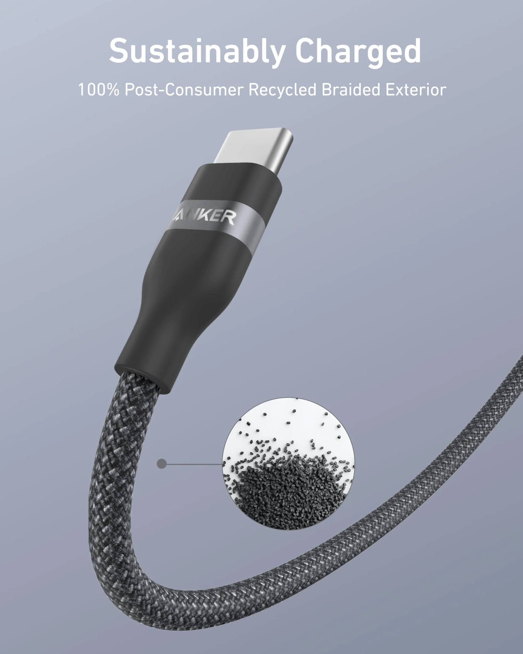 Anker kabel USB-C do Lightning, 90 cm, z plecionki z recyklingu, ultraszybkie ładowanie do iPhone 14/13/12/11 i innych urządzeń