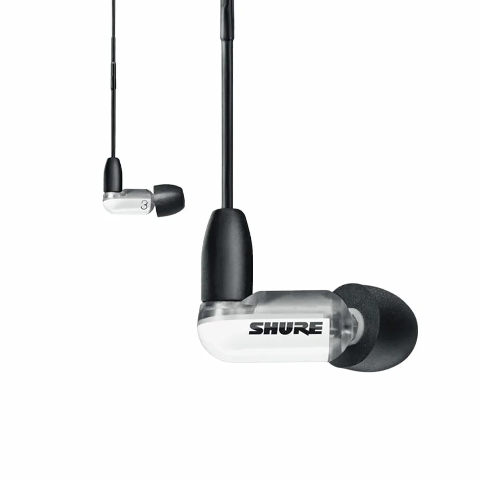 Shure AONIC 3 przewodowe słuchawki izolujące dźwięki, wyraźny dźwięk, pojedynczy sterownik, dopasowanie do uszu, zdejmowany kabel, trwała jakość, kompatybilne z urządzeniami Apple i Android - biały