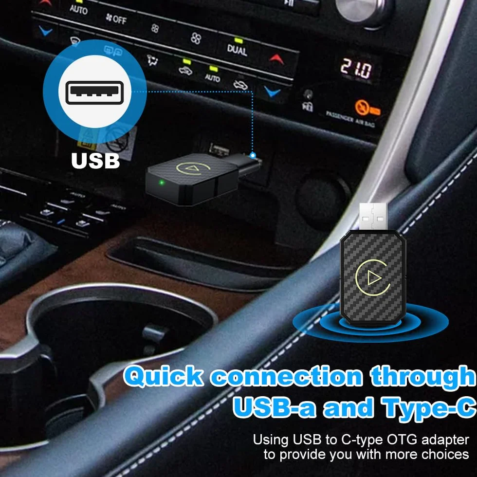 Bezprzewodowy adapter bezprzewodowy Android Auto i Carplay, bezprzewodowy adapter Carplay 2025, 2 w 1, konwersja Wired Android Auto/Car Play in Wireless do pojazdów z Carplay