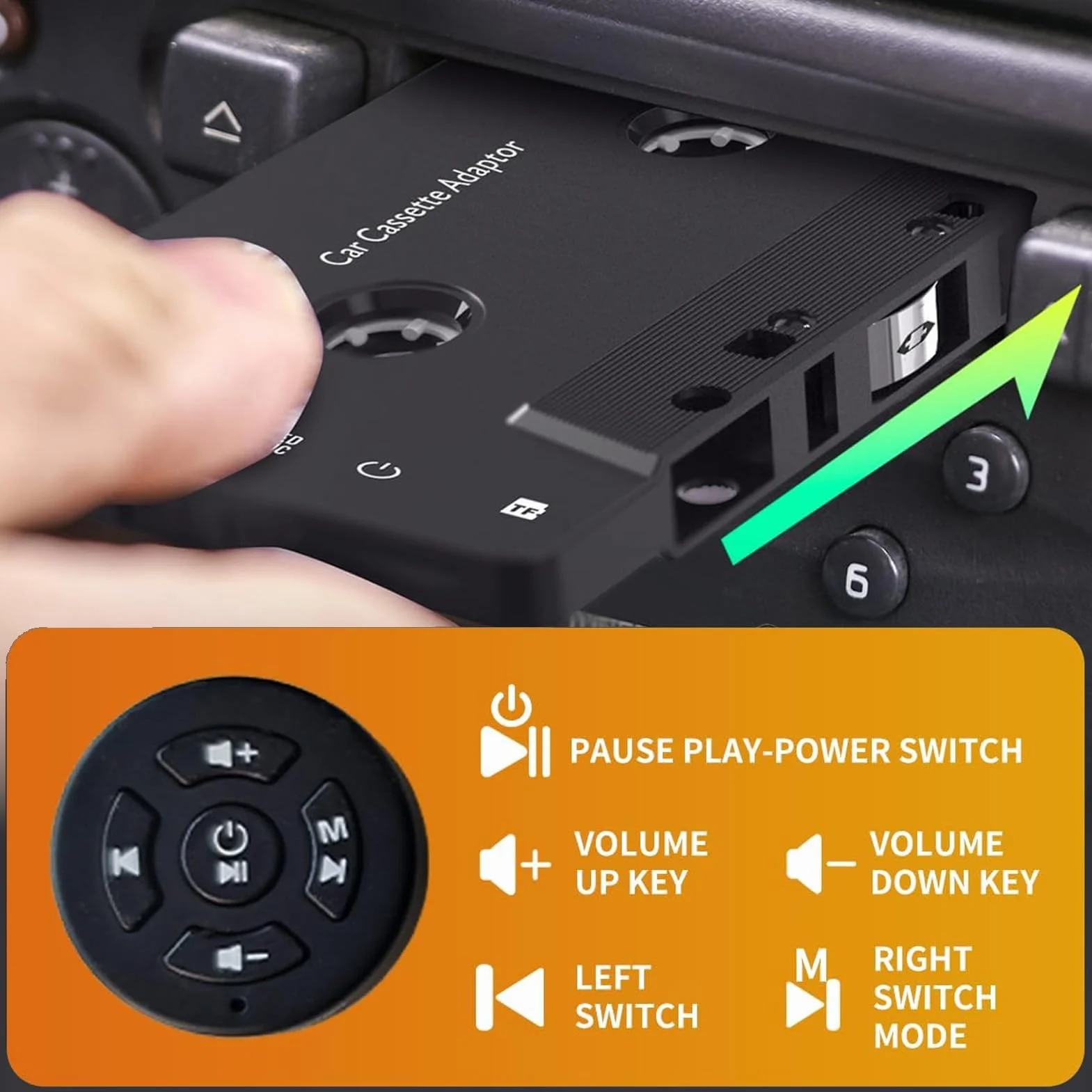 Asixxsix Car Audio Odbiornik Kasetowy Bluetooth 5.4, Bezprzewodowy Adapter Kasetowy Aux z Pilotem na Kierownicy, do Smartfonów, Tabletów, Karty MP3 TF