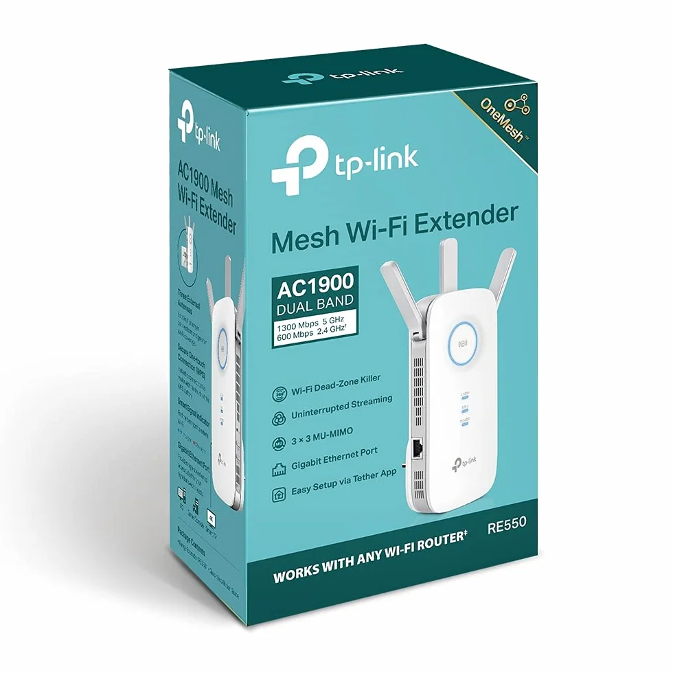 TP-Link Siatka WiFi Repeater (RE550), AC1900 wzmacniacz WiFi & Tp-Link Archer T3U Plus Adapter Usb Wlan, Czarny, 1300Mbps