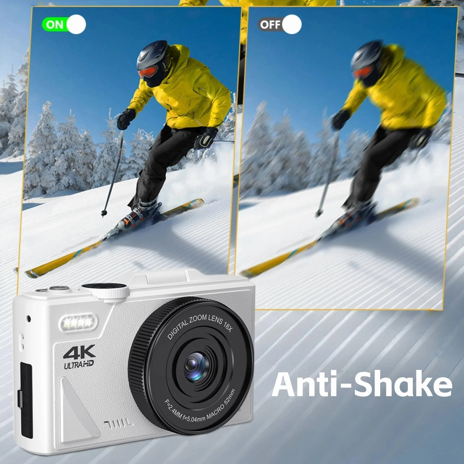 Kieszonkowy Aparat Cyfrowy do Fotografii, Aparat Typu „wyceluj i Zrób zdjęcie” UHD 4K 64 MP z 3-calowym Odchylanym Ekranem, Mała Kamera Wideo z 18-krotnym Zoomem i Autofokusem,