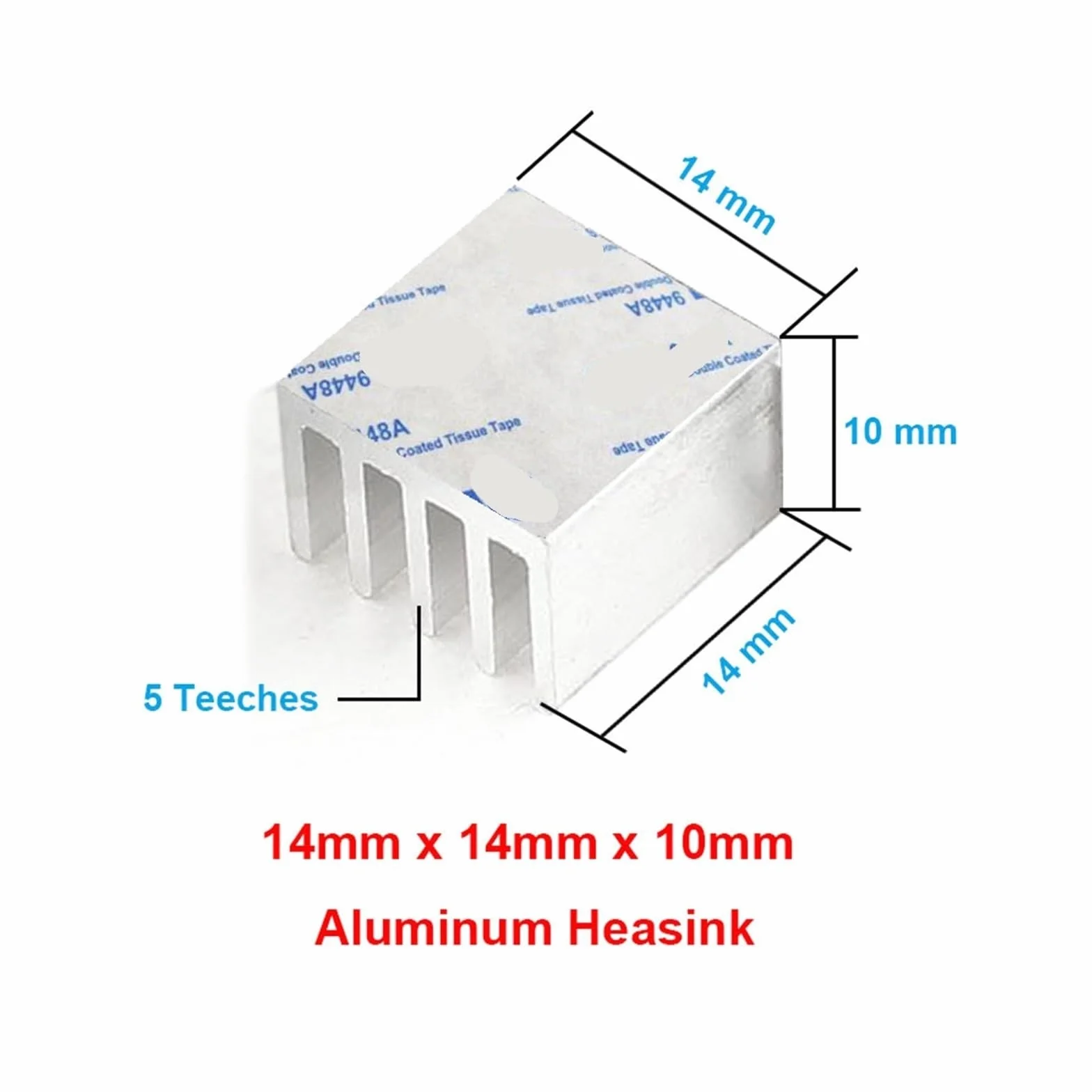 10 szt. Aluminiowy grzejnik 14*14*10mm Elektroniczny chip chłodnicy chłodnicy z dwustronną taśmą termoprzewodzącą 3M9448A (Kolor: 25x25x5mm)