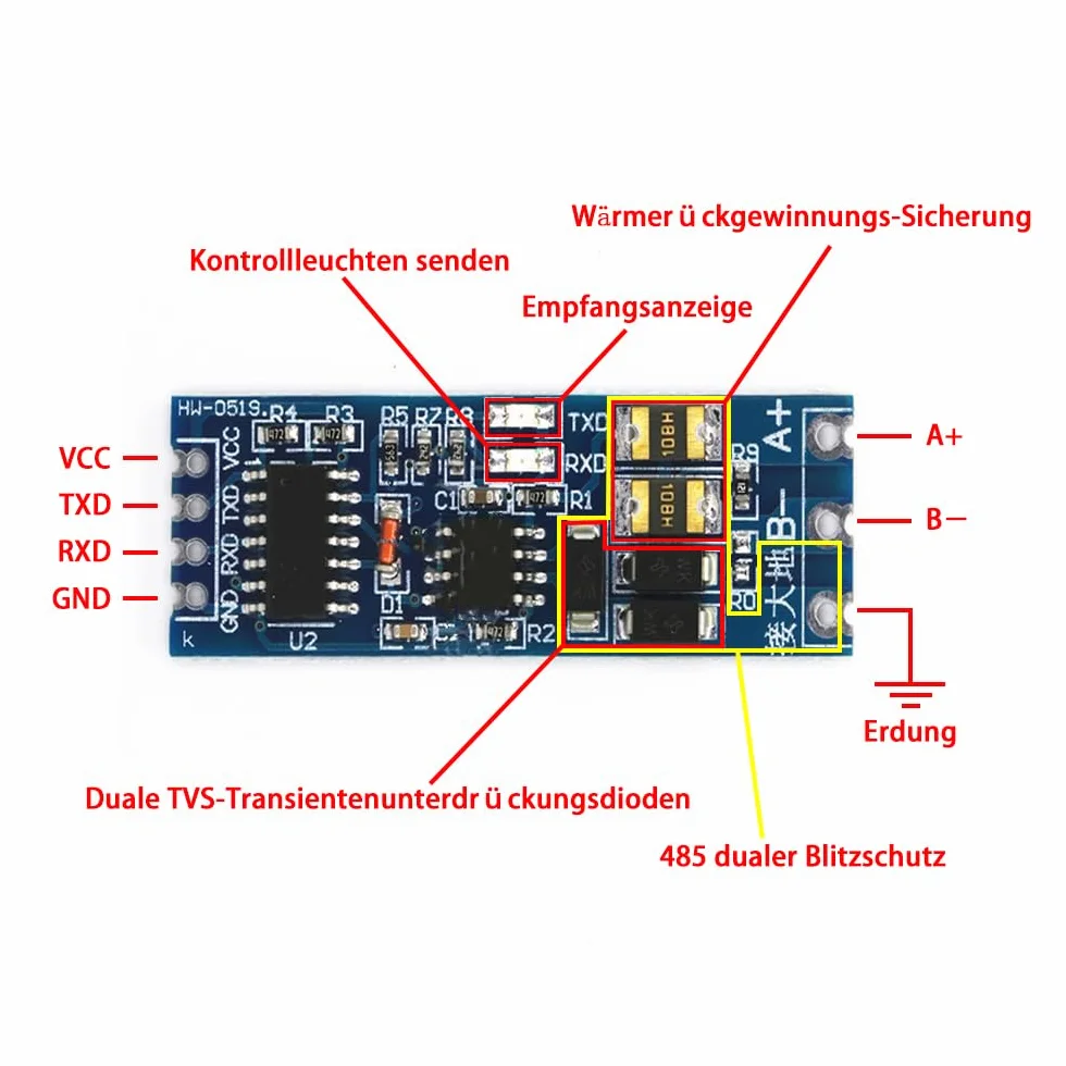 GERUI 8-częściowy moduł TTL do RS485 konwerter poziomu 3,3 V/5 V UART port szeregowy