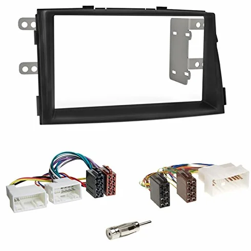 Zestaw do zabudowy: Radio samochodowe podwójne DIN 2-DIN 2 DIN ramka radiowa uchwyt czarny + ISO kabel przyłączeniowy do radia adapter samochodowy + adapter antenowy do Kia Sorento II (XM) 04/2009 - 10/2012