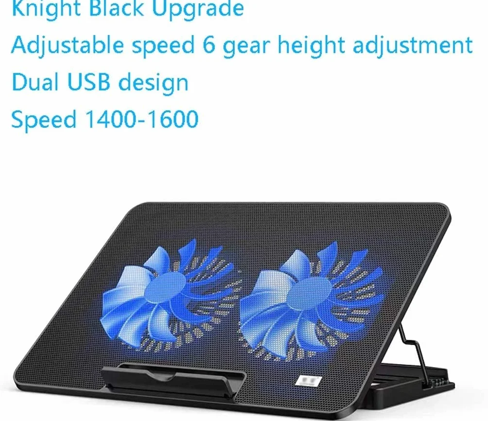 Chłodnica do Laptopa Podkładka Chłodząca Do Laptopa Notebooka Z 2 Wentylatorami Przy 1400 Obr./min Mata Gaming USB Stojak na laptopa,Wentylowany(Black)