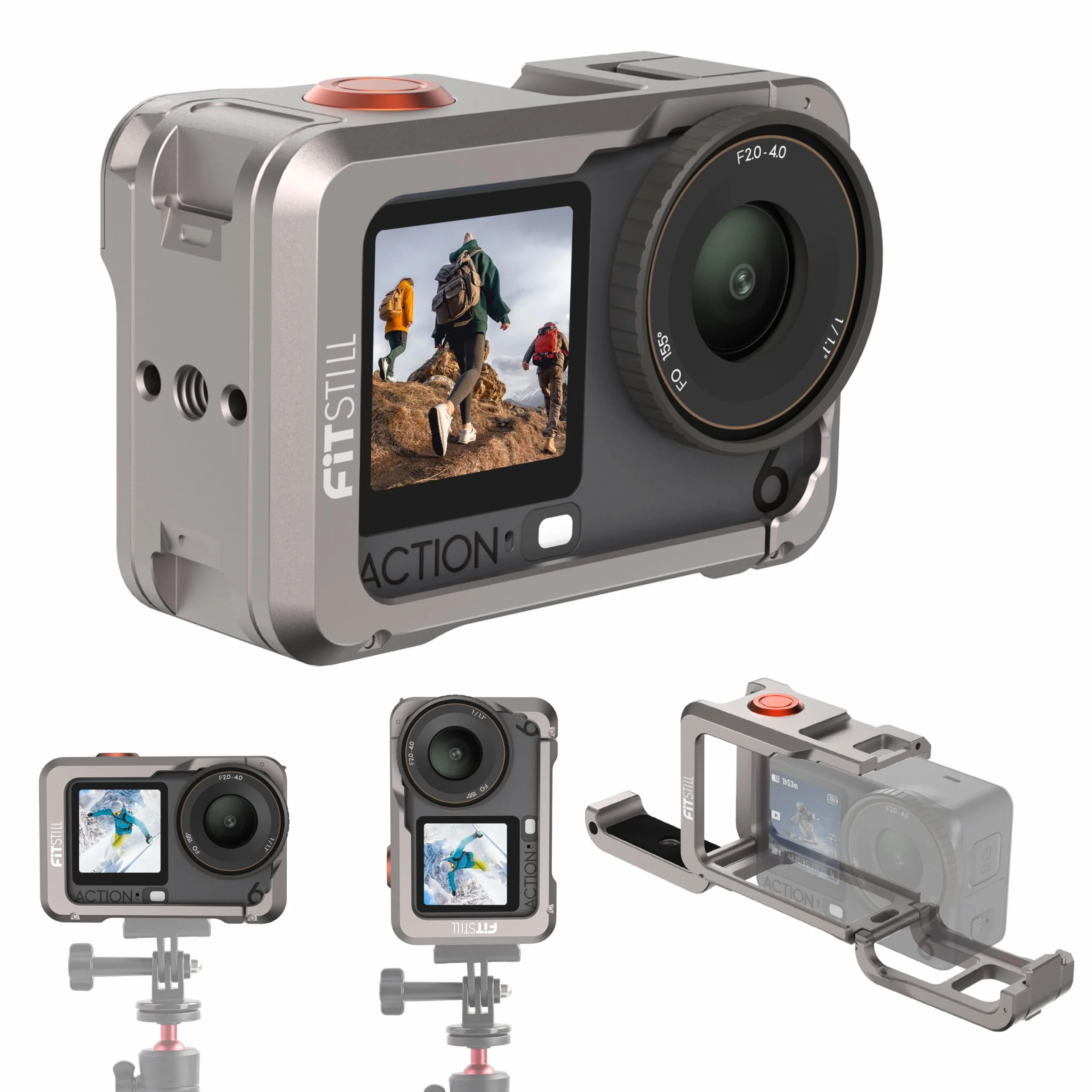FiTSTILL Metalowa obudowa ochronna do DJI Osmo Action 6, wielofunkcyjna rama ochronna, metalowa obudowa z szybkim zapięciem, śruba 1/4" i stopka błyskowa, akcesoria do Action 6