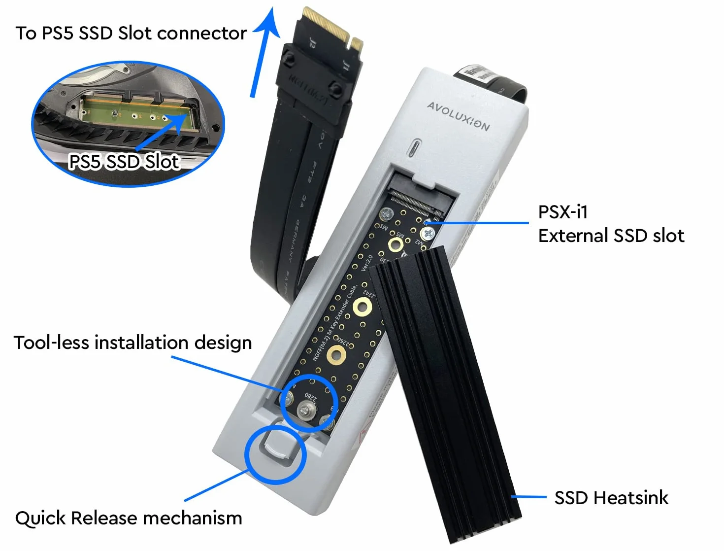 Zewnętrzny zestaw rozszerzeń SSD z radiatorem SSD do konsoli do gier PS5 (PSX-i1) – zamień wewnętrzne gniazdo SSD PS5 na zewnętrzny zestaw rozszerzeń SSD - 2 lata gwarancji