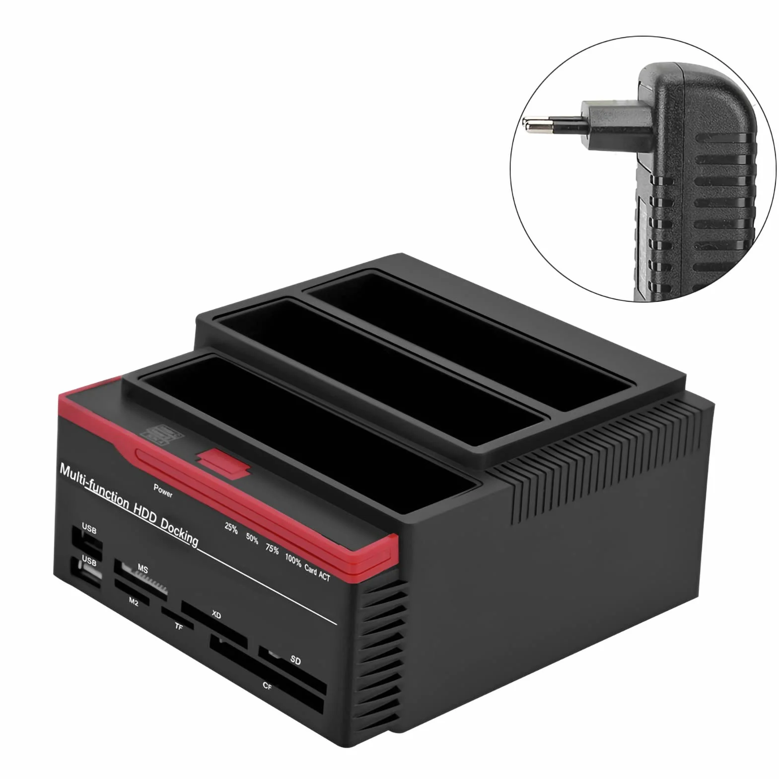 Uniwersalna stacja dokująca USB 3.0 SATA HDD, Dual-Bay-Offline Clone-Hub do dysków twardych 2,5-3,5 cala z transmisją danych USB 3.0-5 Gb/s i obsługą kart pamięci