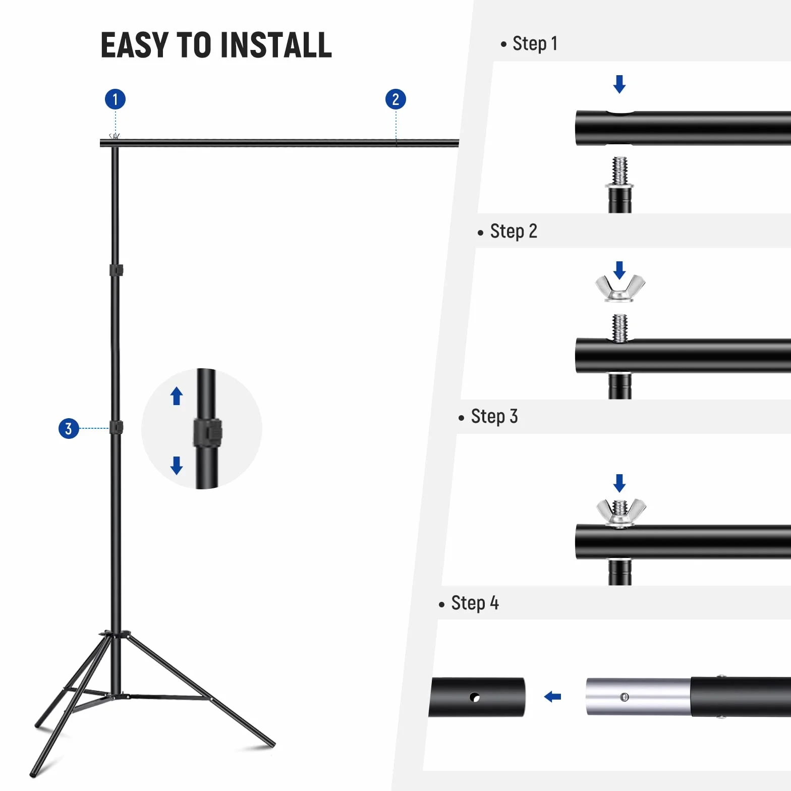 NEEWER Stojak na tło, 3 m x 2,1 m, regulowany system wsparcia do studia fotograficznego, na przyjęcia weselne, portret, fotografia w tle, z 4 poprzeczkami, 6 zaciskami, 2 czarnymi workami z piaskiem i