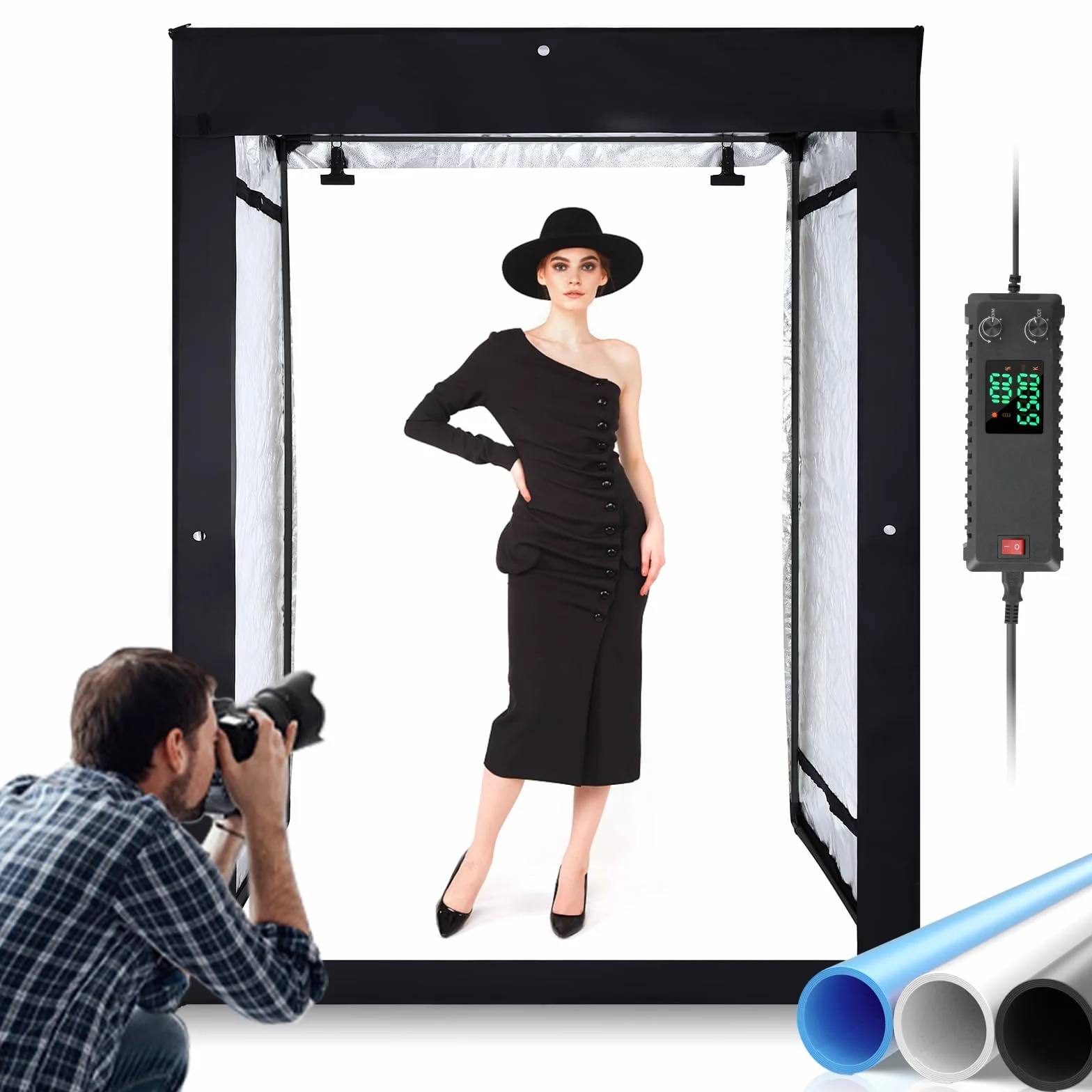 Modułowa lampa fotograficzna z 2 przyciemnianymi panelami LED, przenośny zestaw namiotów studyjnych 200 cm z 6 tłami do produkcji biżuterii, fotografii kosmetycznej