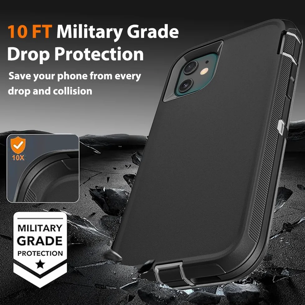 Etui do iPhone'a 11 z 2 szt. ochraniaczy ekranu ze szkła hartowanego i 1 szt. ochraniaczy obiektywu aparatu, klasa wojskowa 3 w 1, wytrzymałe, odporne na wstrząsy, upadki, kurz, czarne