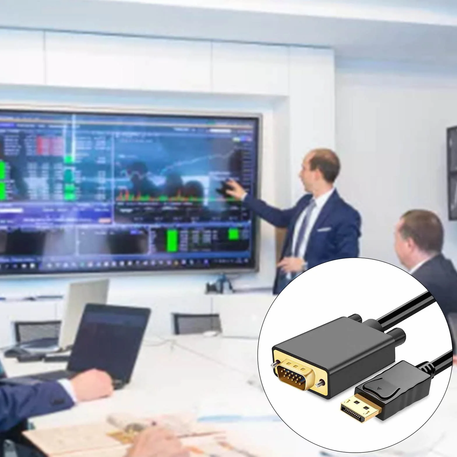 Adapter Displayport na VGA, Kabel Adaptera DP na VGA 1,8 M/70,9 Cala, Kompatybilny z Laptopem, Komputerem PC, Telewizorem i Projektorem