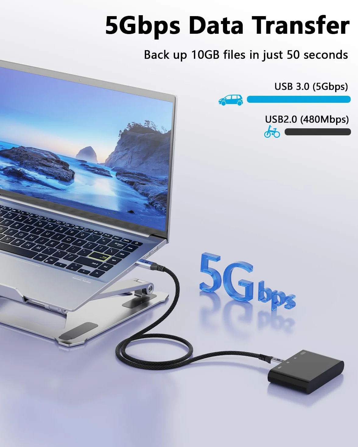 Długi kabel USB C, 10 m, USB-C transfer danych 5 Gb/s, typ C 60 W, szybkie ładowanie, 4K 60 Hz, transfer wideo do monitora, laptopa, koncentratora, SSD, wyświetlacza. Stacja dokująca
