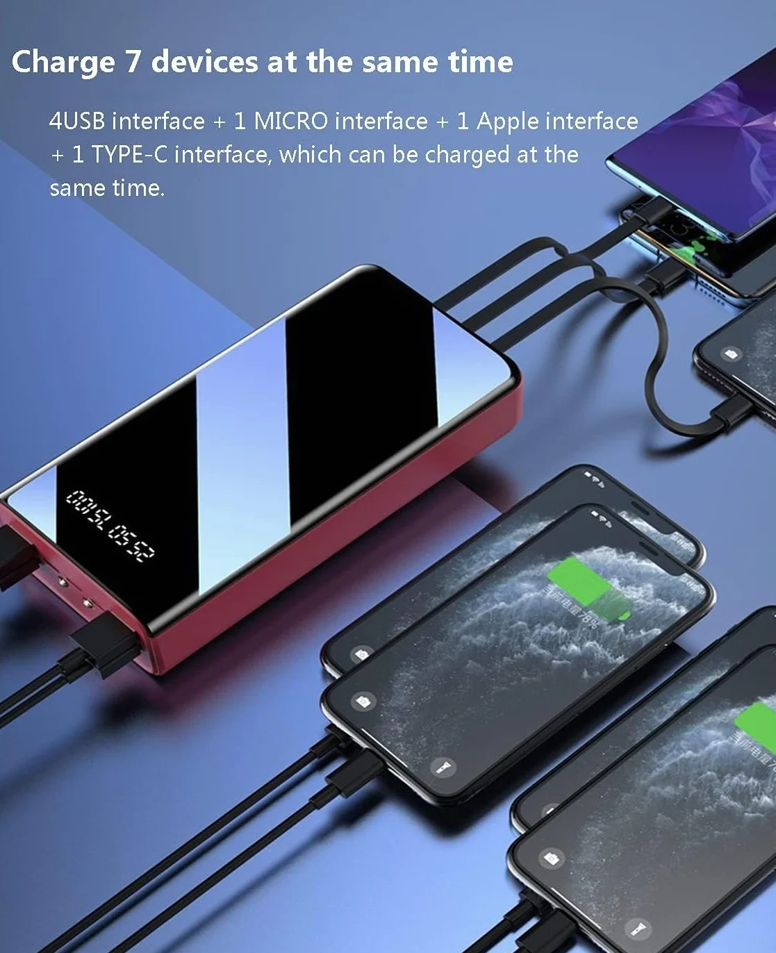 Przenośna ładowarka Power Bank 50000mAh ogromna pojemność akumulator wbudowany kabel ładujący może ładować 7 urządzeń jednocześnie do smartfonów, tabletów, konsol do gier (czerwony)