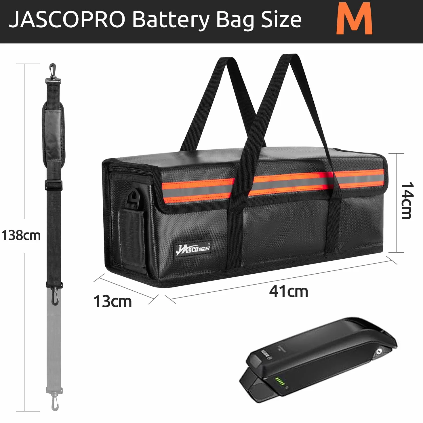 JASCOPRO Torba na baterie ognioodporna do 1400°C, bezpieczna torba Lipo wodoodporna przeciwwybuchowa, 41 x 13 x 14 cm (M)