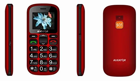 Aligator A321 telefon komórkowy dla seniorów z przyciskiem SOS i lokalizatorem czerwony