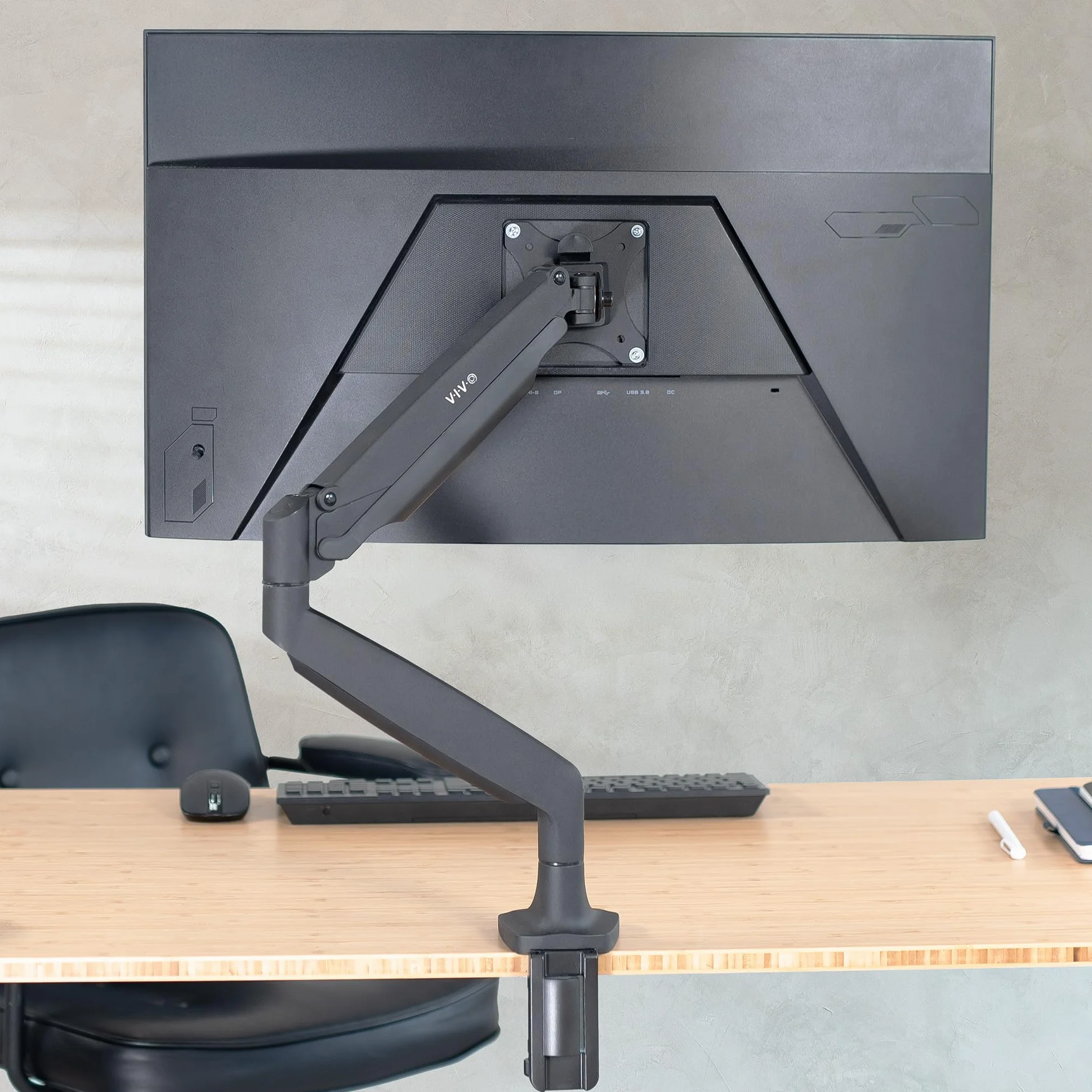 VIVO Wysokiej jakości aluminiowy stojak na biurko z regulacją wysokości, z pojedynczym monitorem, z ramieniem pneumatycznym, pasuje do ekranu 32 cali, STAND-V001Q