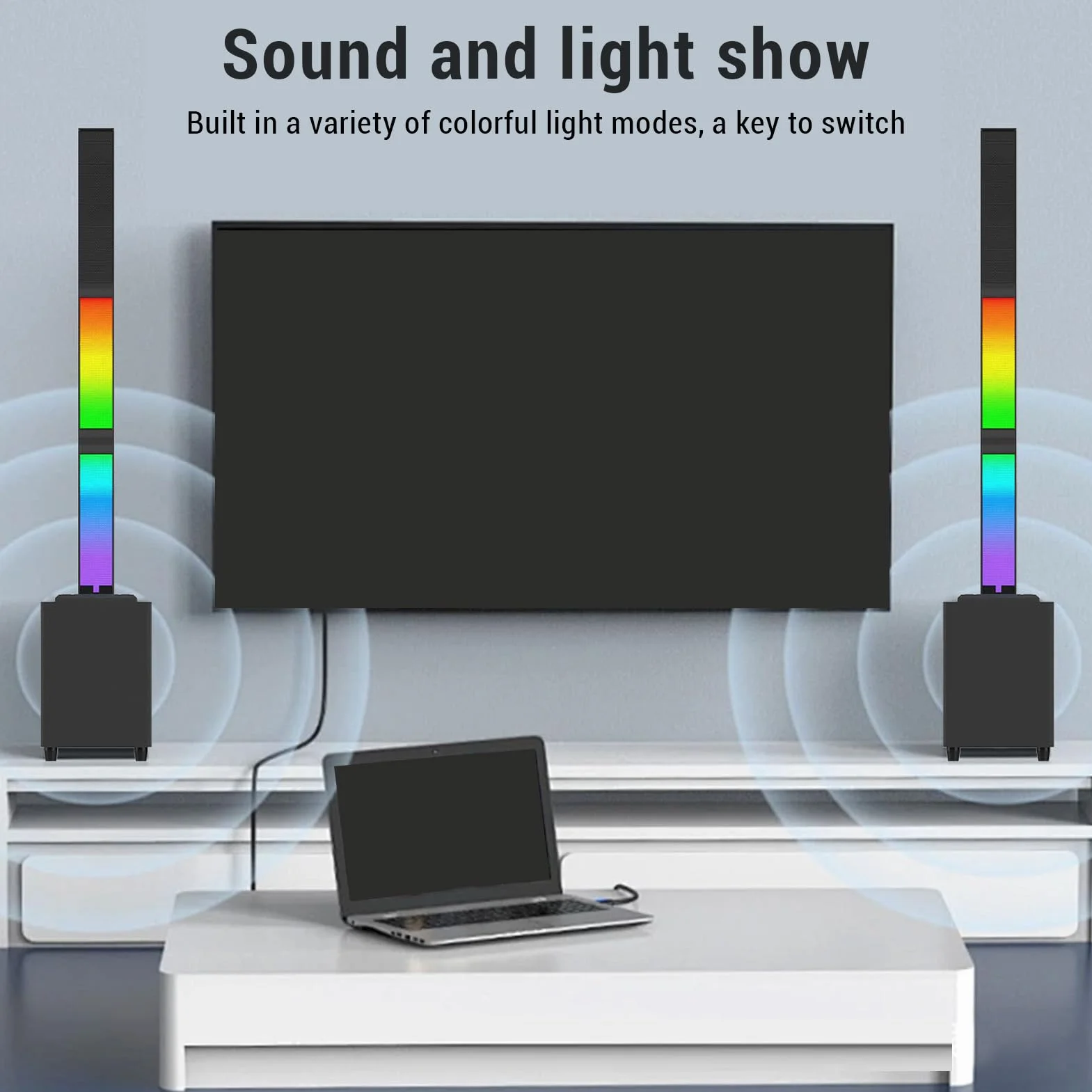 Głośnik Bluetooth RGB z Pilotem, Oświetleniem Otoczenia Bezprzewodowy Głośnik Bluetooth 5.0 z Dźwiękiem 3D do Kina Domowego Karaoke, Czarny (LICAEVEYnw870mz3vq-11)