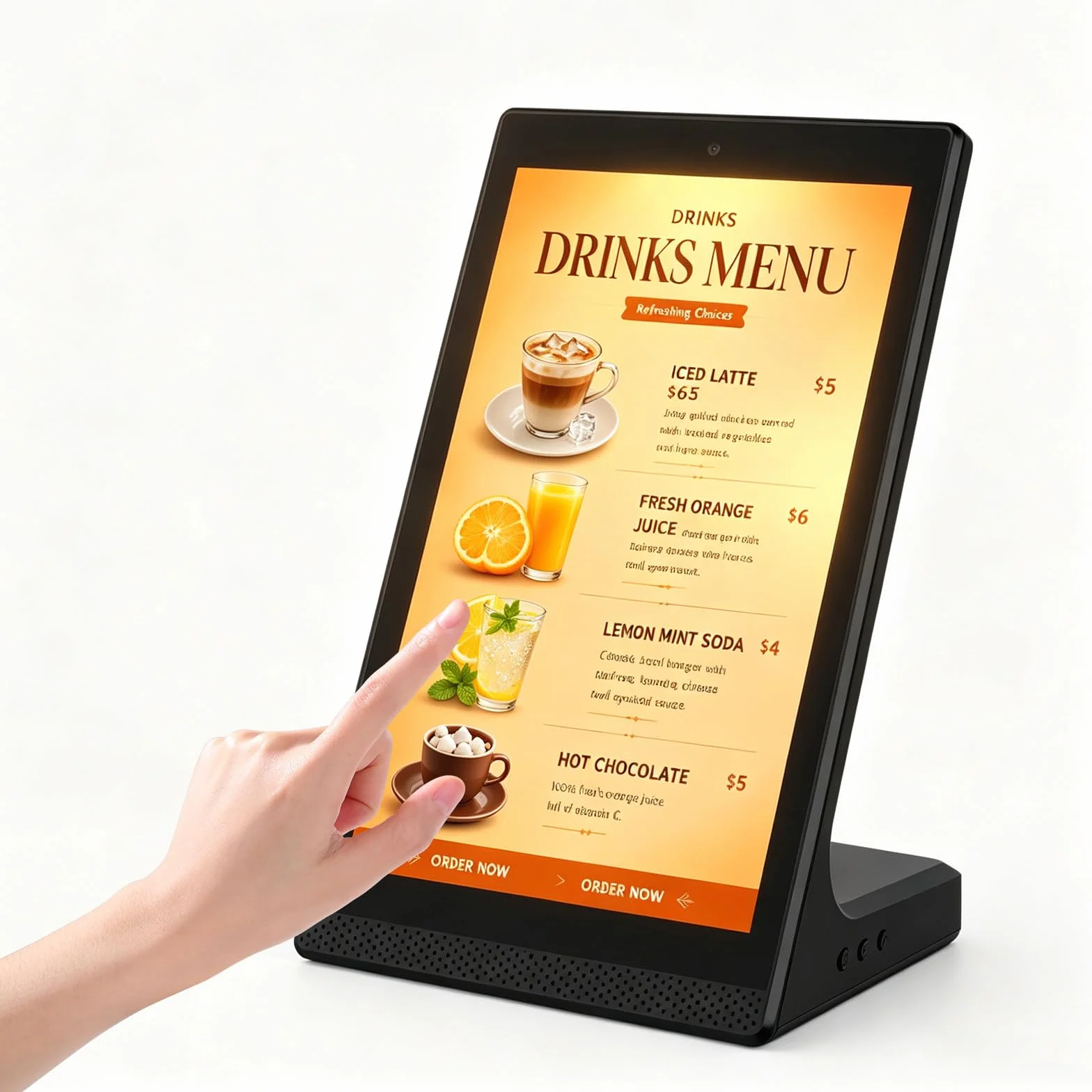 15,6-calowy stojący wyświetlacz reklamowy, dotykowy cyfrowy panel menu z WiFi i USB, pionowy ekran reklamowy do restauracji, na ladę lub do sklepu