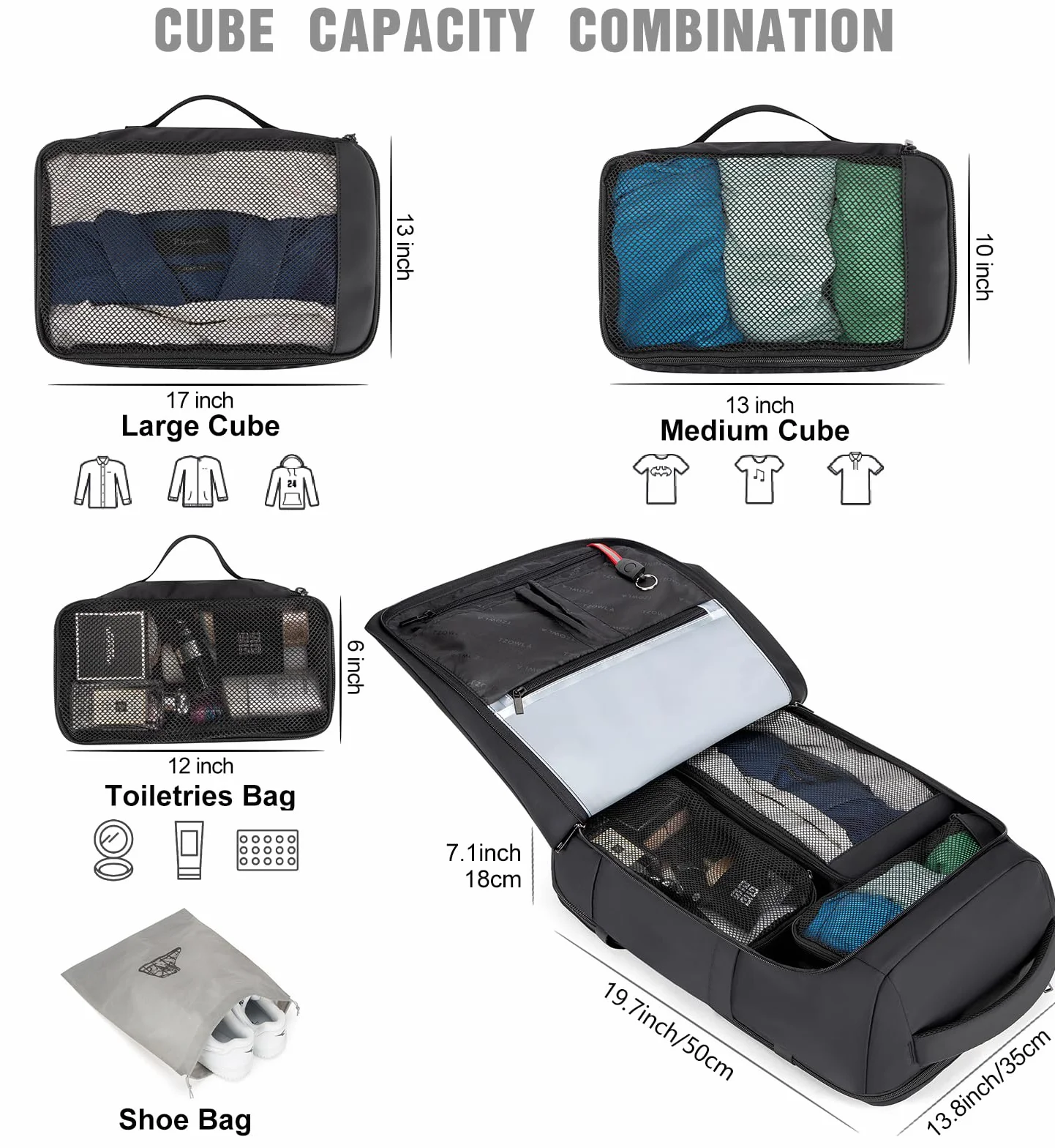 Tzowla 40L Plecak Podróżny na Laptopa dla Mężczyzn i Kobiet Podręczny Lot Zatwierdzony,Plecak Wodoodporny Antykradzieżowy z Portem USB,Biznesowy Codzienny Plecak na Komputer 17,3 Cala-Czarny