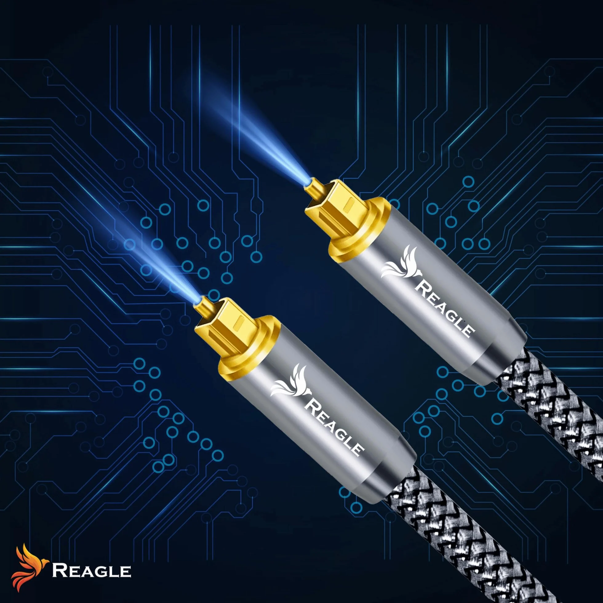 Reagle TOSLINK Kabel Optyczny, HQ SPDIF, Cyfrowy Kabel Audio, Kabel z Włókna Szklanego, do Soundbara, Telewizora, Wzmacniacza Kina Domowego, HiFi (srebrny, 5M)