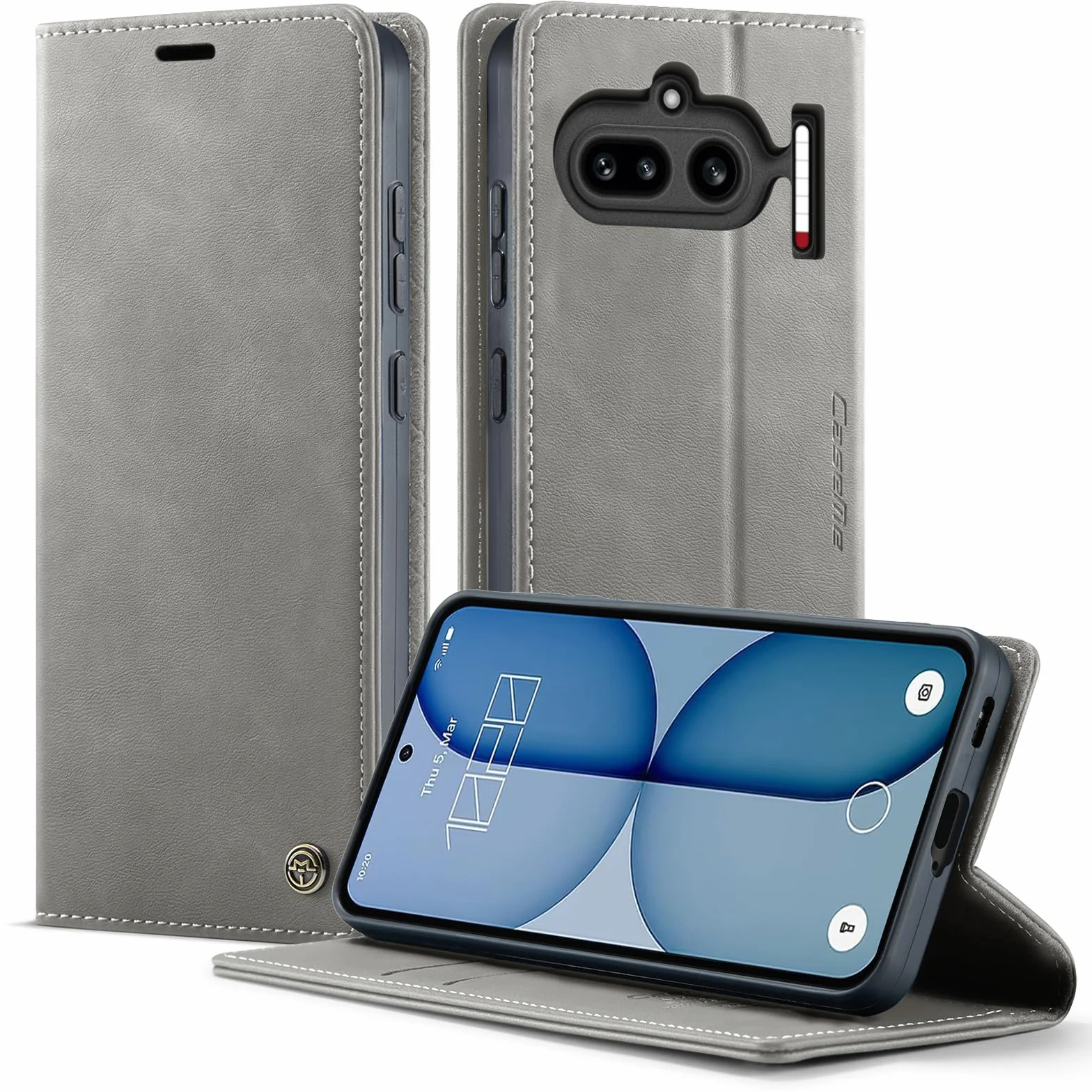 Etui na telefon komórkowy Nothing Phone (4a) Premium PU etui z klapką ze skóry RFID, składane, kieszeń na karty, funkcja stojaka, etui Nothing Phone (4a) - szare
