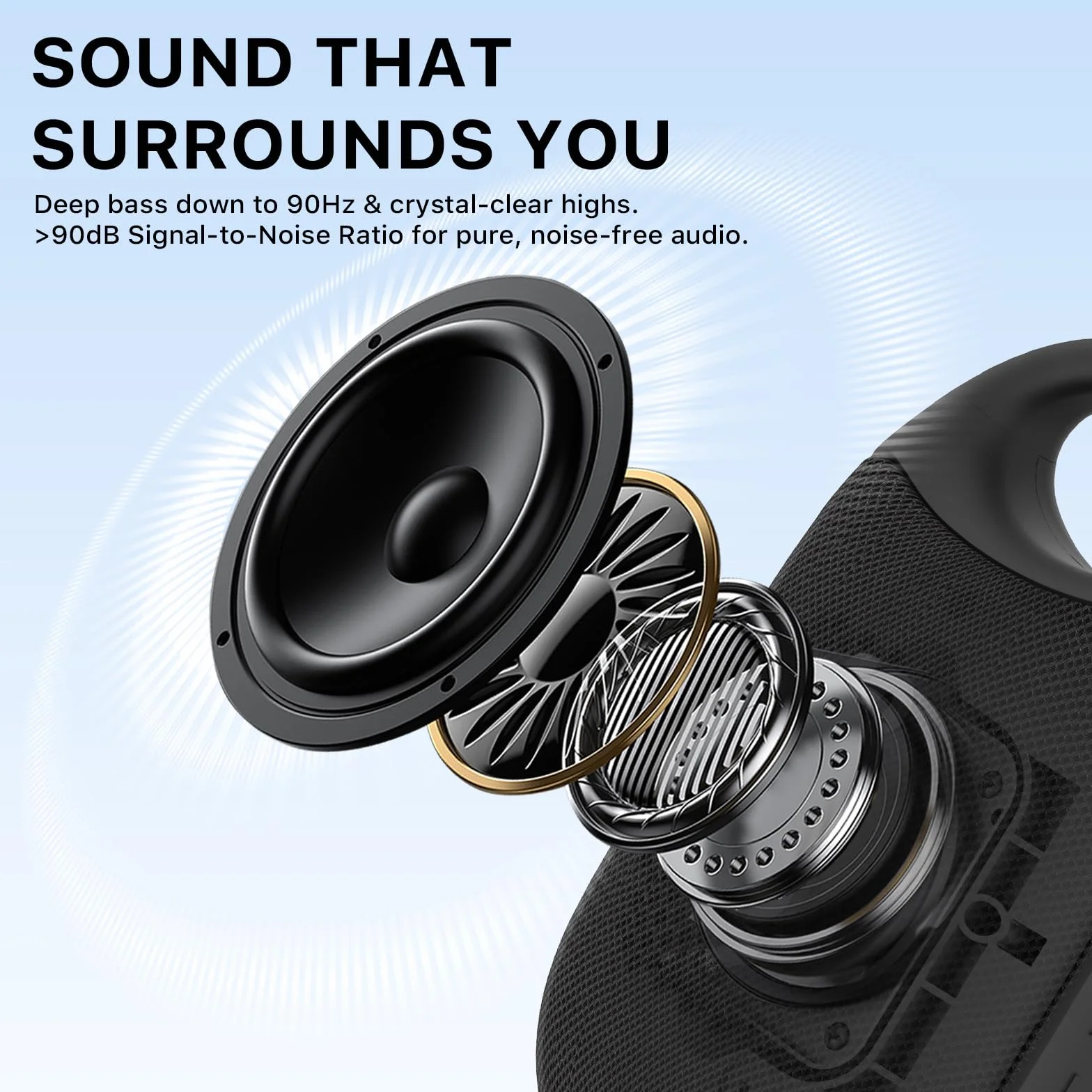JUOVI CLIP J1 Bluetooth Speaker Portable Speaker z czasem odtwarzania 24h | wodoodporność IP68, zintegrowany karabińczyk, tryb Beat, idealny dla sportu zewnętrznego, imprez, podróży, plaży i użytku w