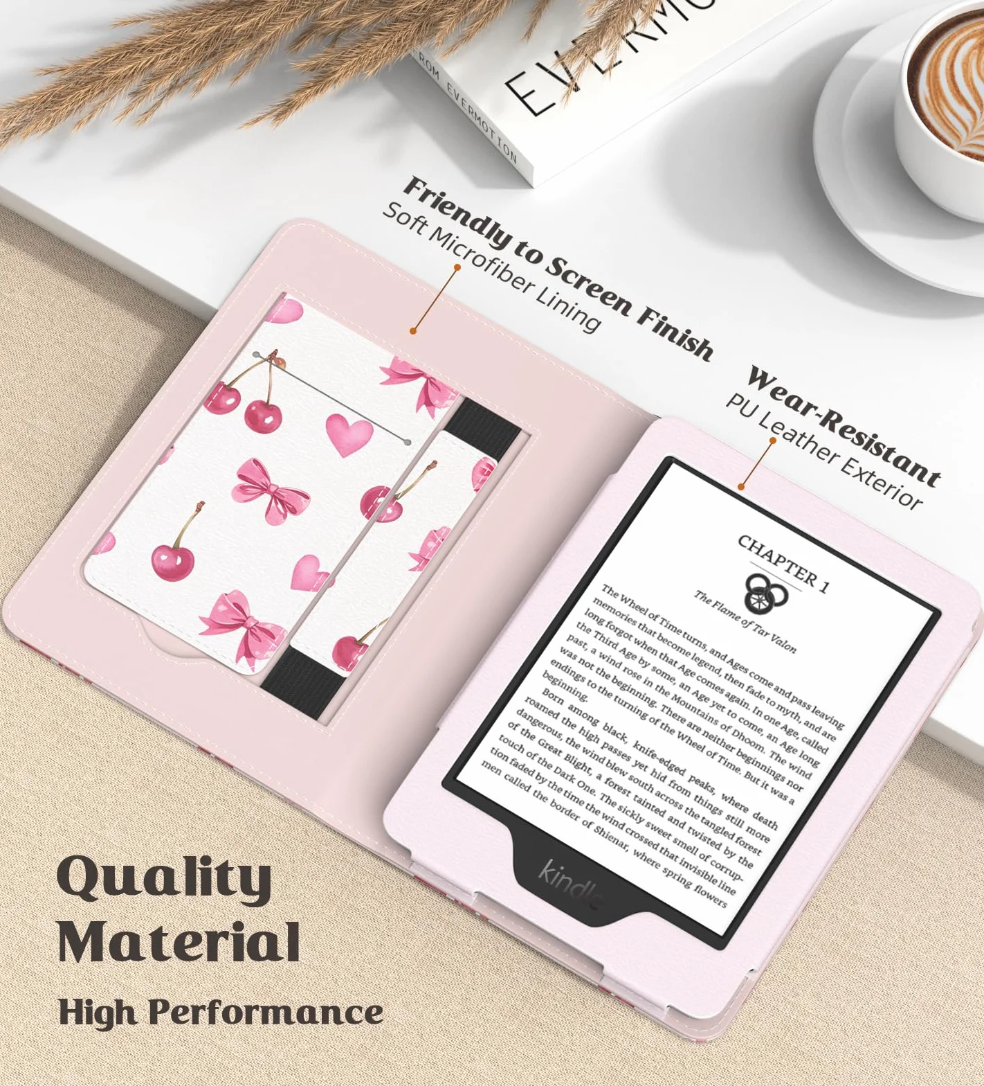 MoKo Case for 6" All-New eBook 11th Generation 2024/2022, Lightweight Shell Cover with Hand Strap Auto Wake/Sleep for E-Reader 11th Gen 2024, Cherry Bow