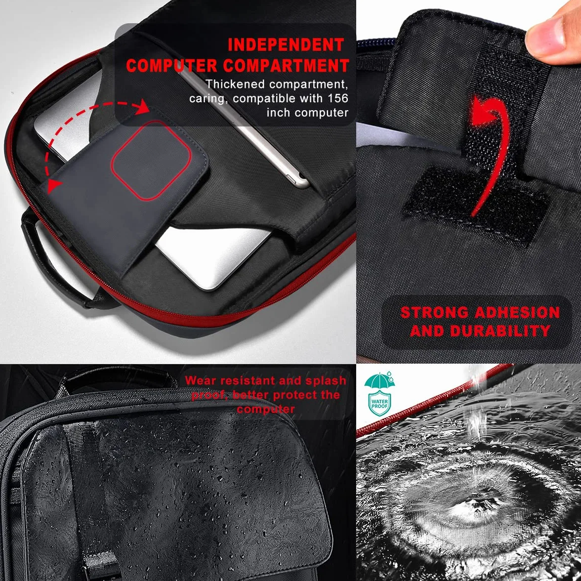 ZINZ Slim & Expandable 15 15.6 16 Inch Laptop Backpack for Business, Wodoodporny, antykradzieżowy plecak podróżny dla mężczyzn i kobiet,Czarny Czerwony