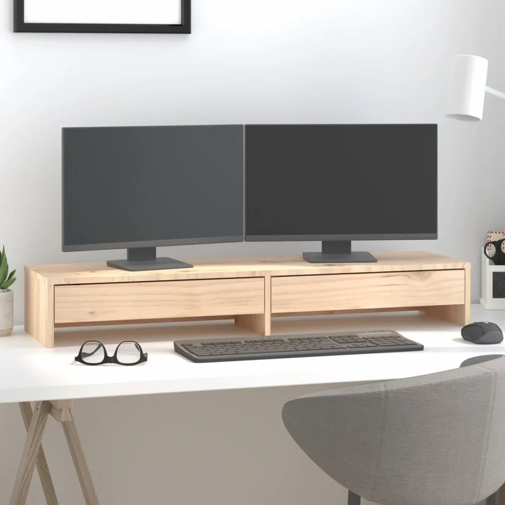 vidaXL Podstawka na monitor, 100x27x15 cm, lite drewno sosnowe, podkładka pod monitor, półki na klawiaturę, półki pod klawiaturę, półka na klawiaturę
