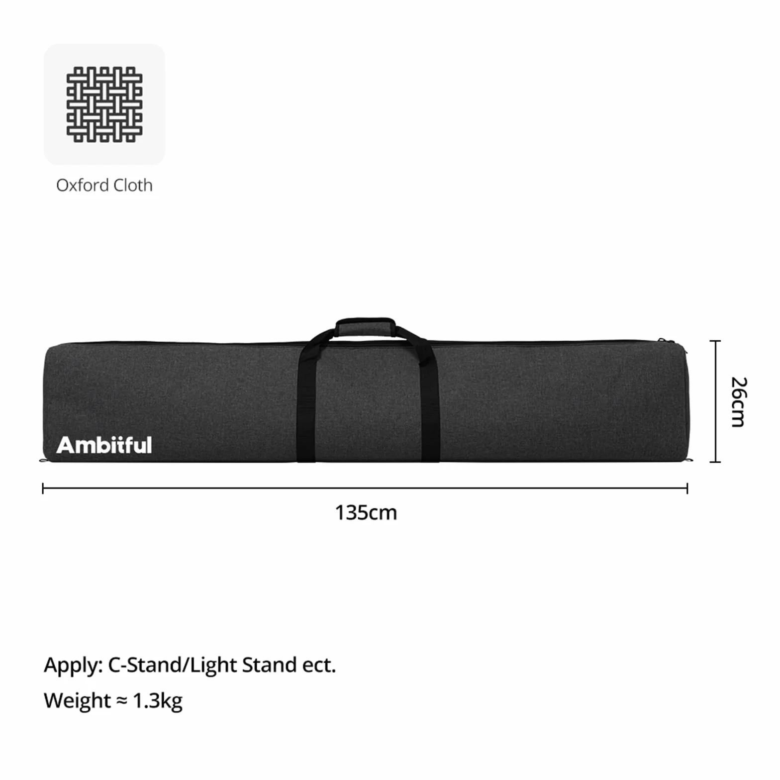 AMBITFUL PB20 C-Stand Carrying Bag 132 * 19 * 13 cm / 51.9'' *7.4'' *5.11'' for Boom Arm-Photography Light Stand, Szary