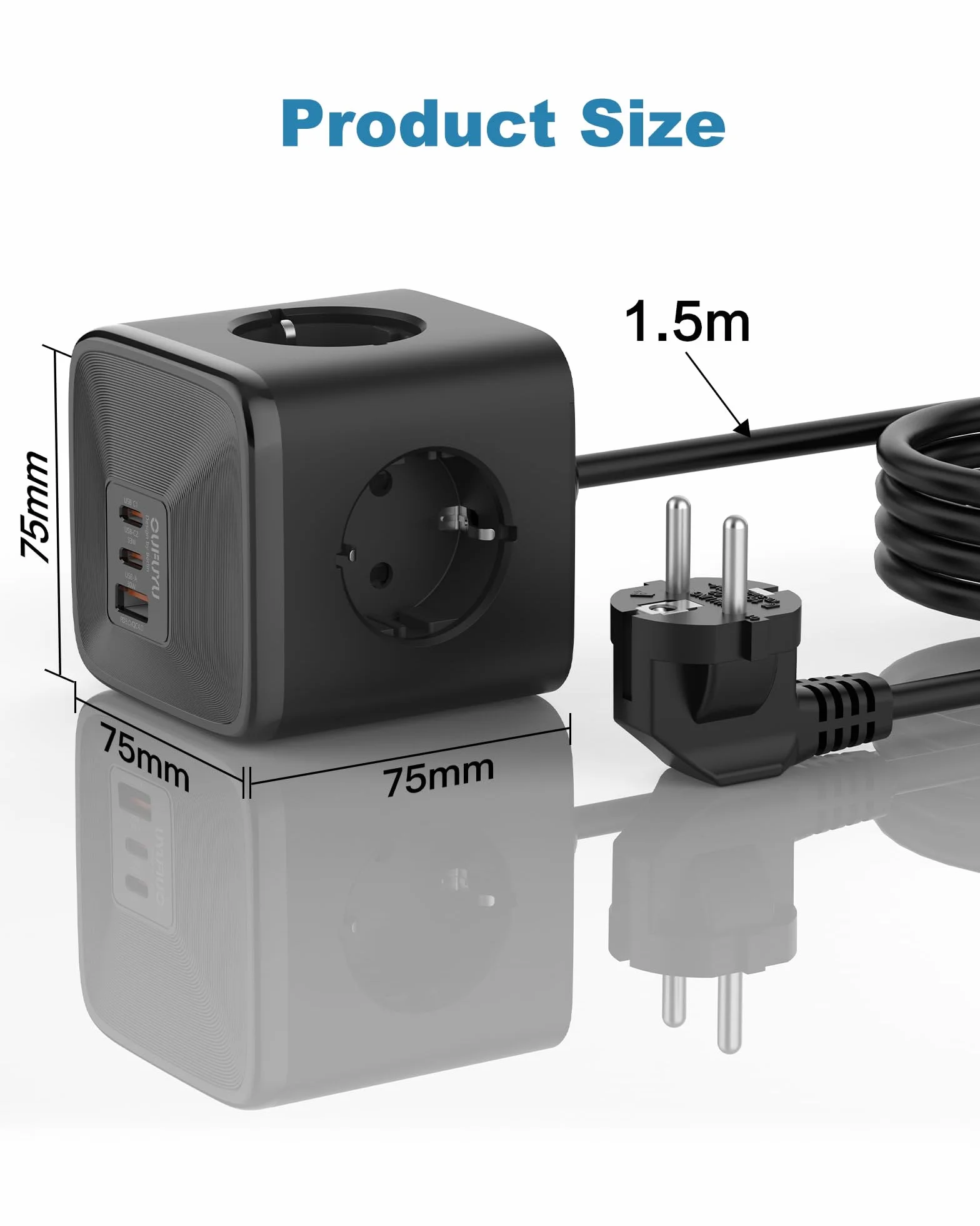 Listwa zasilająca z 4 gniazdami 4000 W, 2 USB C i 1 USB A 30 W, szybka ładowarka do MacBooka, iPada, iPhone'a 16/15/14/13/12, Galaxy S24, drukarka, dom, biuro, kabel o długości 1,5 m