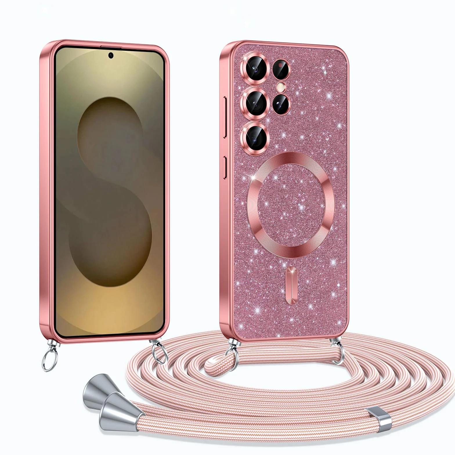 Phoona Etui na telefon komórkowy z łańcuszkiem do Samsunga Galaxy S25 Ultra 5G, etui z łańcuszkiem, kompatybilne z MagSafe, całkowita ochrona przed zarysowaniami i uderzeniami, etui z regulowanym