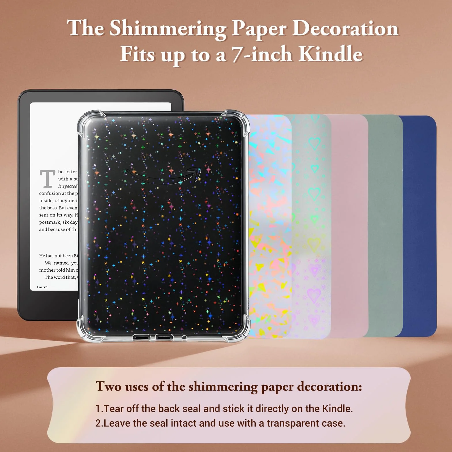 iDLEHANDS Przezroczyste etui na zupełnie nowe czytniki e-booków 17.8 cm – z 50 szt. naklejek do scrapbookingu, 6 szt. wkładek z papieru kartonowego, 1 szt. zatyczki przeciwpyłowej, nie kompatybilne z