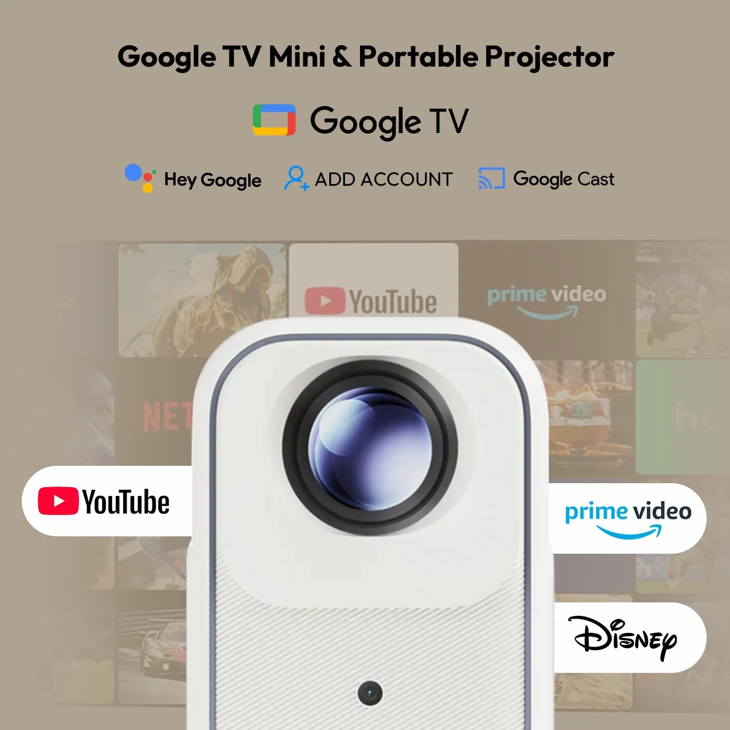 Formovie Xming Episode dwa projektor z Google TV, mini projektor 1080p Full HD, obsługa 4K, Wi-Fi, Bluetooth, Dolby Audio, MEMC, ALLM, kino domowe na zewnątrz, biały