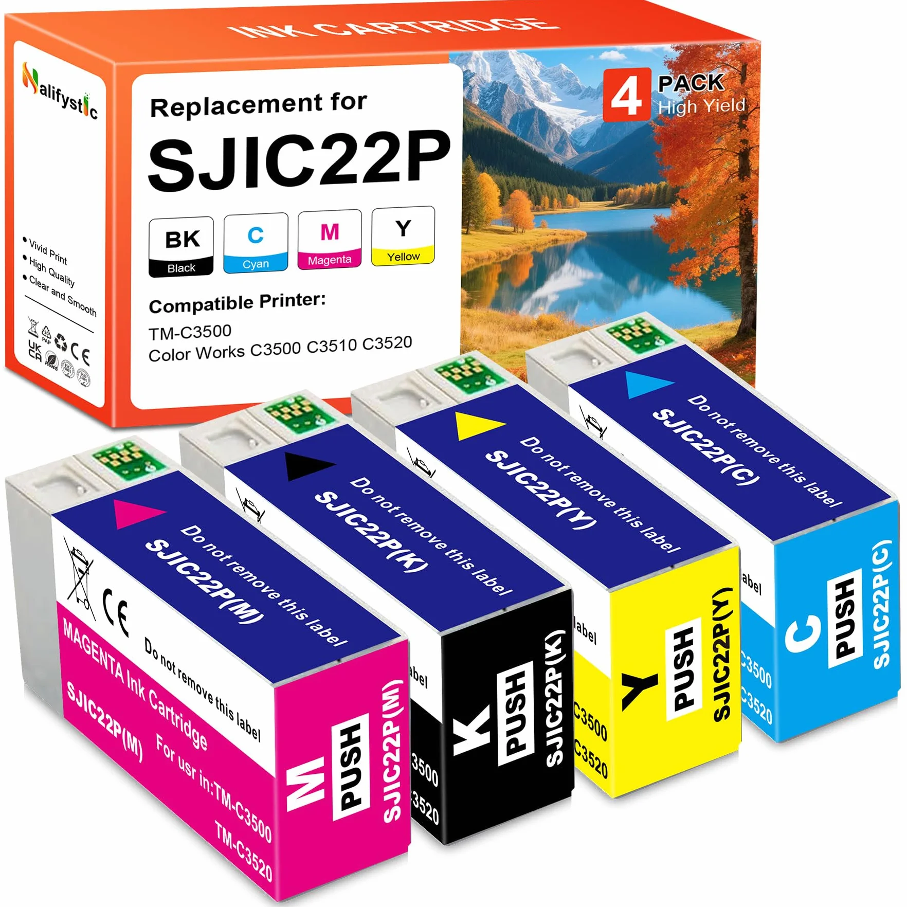 SJIC22P wkład atramentowy kompatybilny z EPS SJIC22P C33S020601 C33S020602 C33S020603 C33S020604 do Color Works TM-C3500 TM-C3510 TM-C3520 C35000 C3511 0 C3520 (czarny, cyjan, magenta