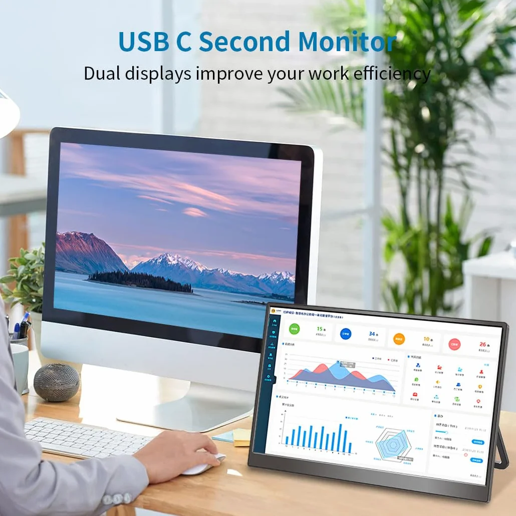 Przenośny monitor z ekranem dotykowym 35.6 cm, zewnętrzny wyświetlacz USB-C i FHD, 100% sRGB, antyodblaskowa, ochrona prywatności, niska mocowanie, monitor podróżny VESA do laptopa, Maca, gier, biura