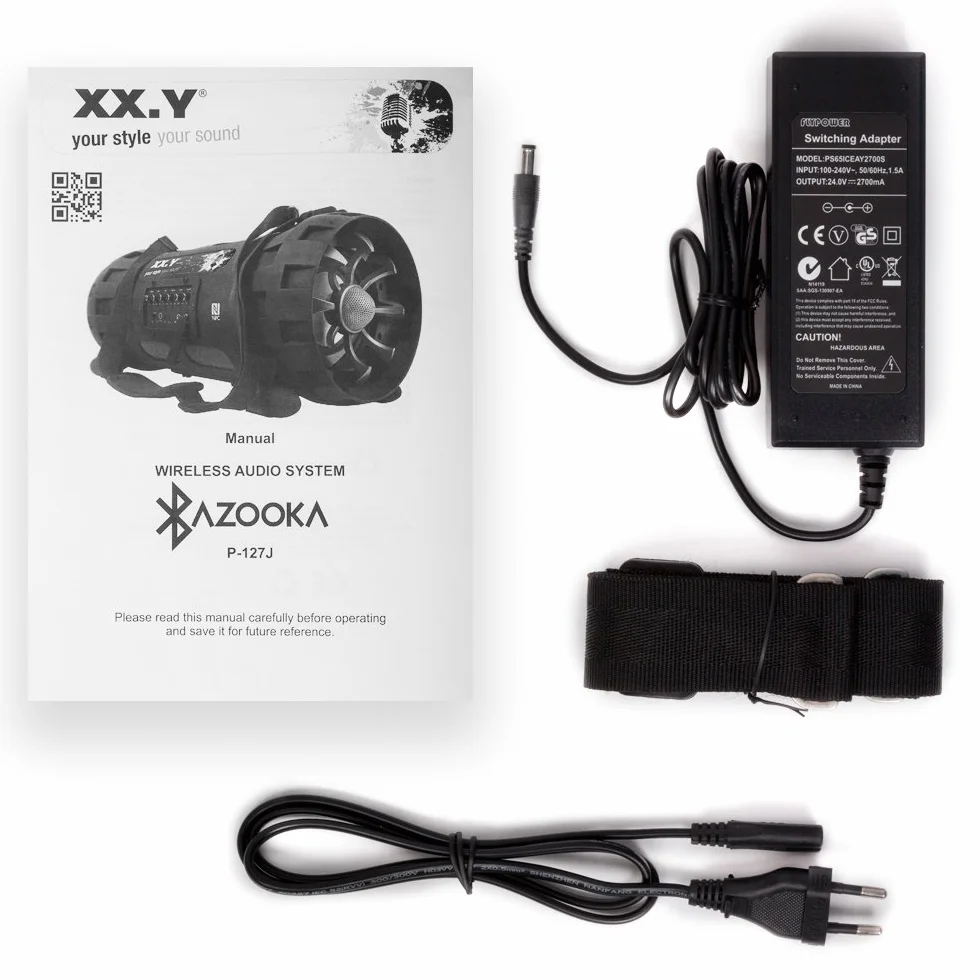 XX.Y P-127J przenośny głośnik Bluetooth Boom Box (NFC) z wbudowanym akumulatorem/wejściem audio do mikrofonu/instrumentu muzycznego/odtwarzacza MP3, czarny