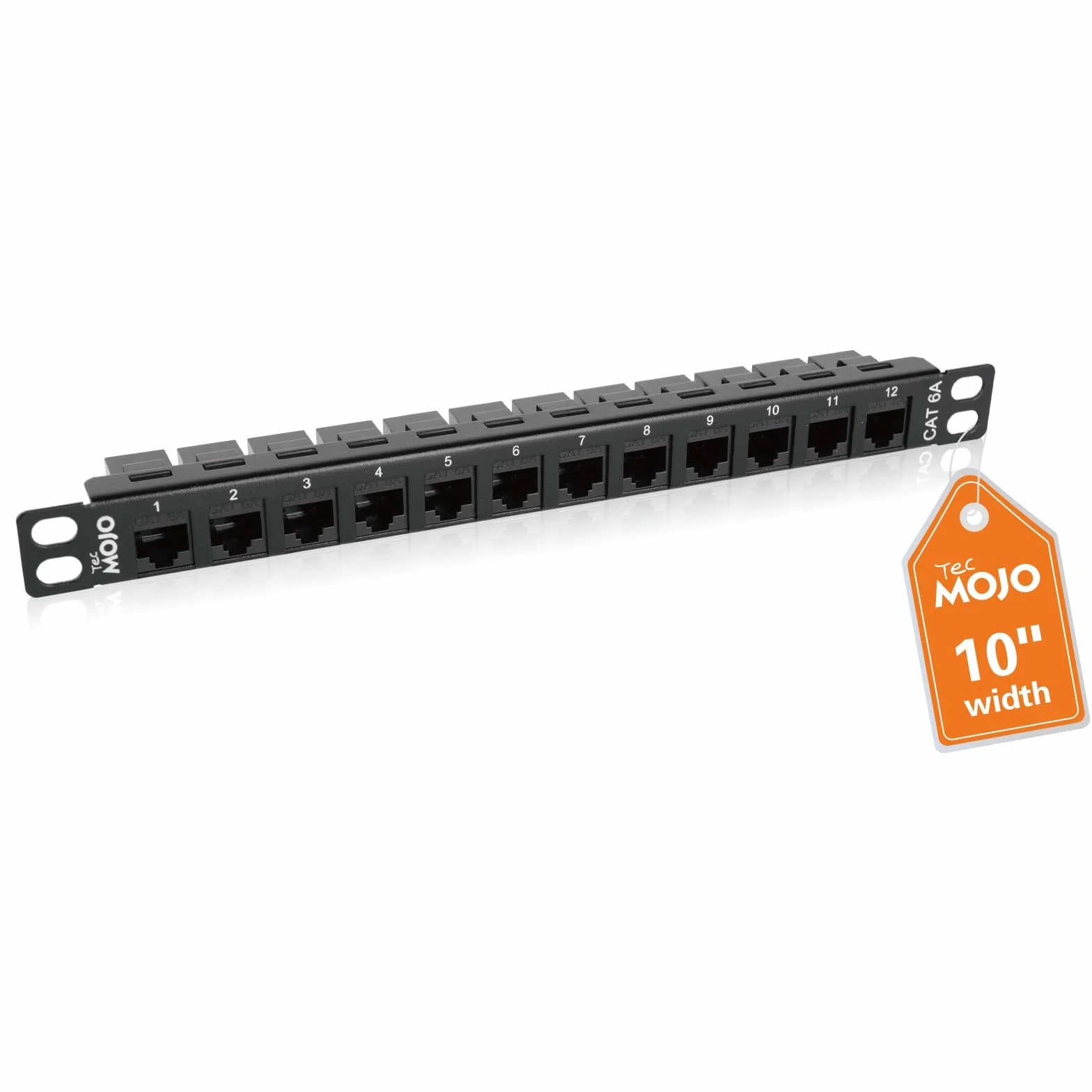 Tecmojo 10-calowy 12-portowy panel krosowy Cat6A, 0,5U panel modułowy do montażu w szafie ze złączem RJ45 Keystone, do szaf serwerowych 10 cali i szaf sieciowych, 10-Gigabit Ethernet, czarny