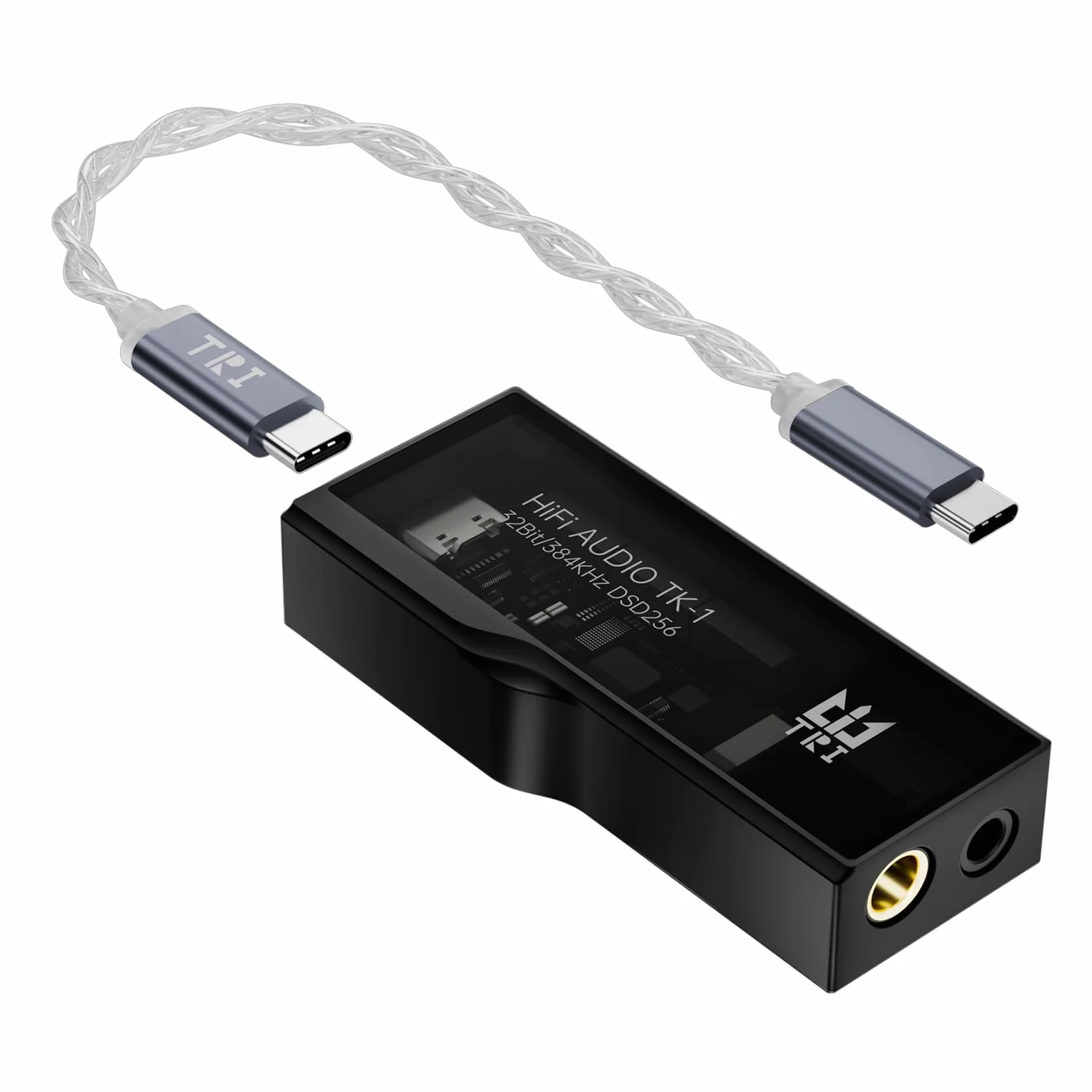 Yinyoo TRI TK1 Protable DAC wzmacniacz słuchawkowy, podwójne chipy CS43131, 32 bity, 384 kHz, DSD256, Dongle DAC, do audio Hi-Fi, z kablem przejściowym USB-C na USB-C, do gniazda słuchawkowego 3,5 mm