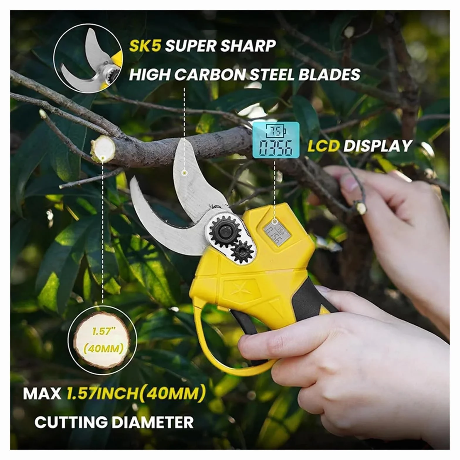 Cordless Electric Pruner 1.4inch LED Display Brushless Motor 18V Lithium