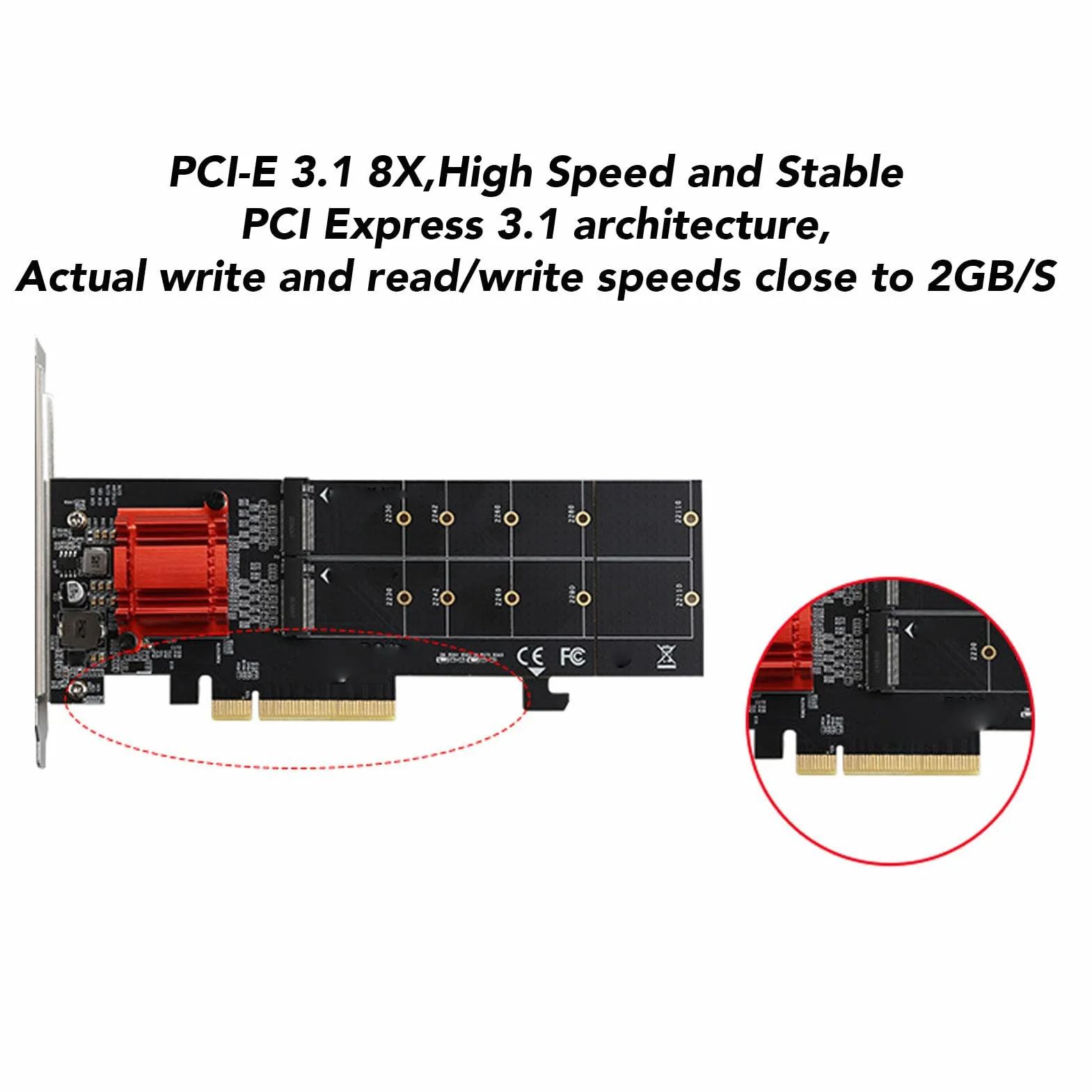 Bewinner Podwójny Adapter NVMe PCIe |Chipset ASM1812, 2 Gniazda M.2, Obsługa Dysków SSD 2230-22110, prędkość PCIe 3.1 X4, zgodność Programowa z RAID