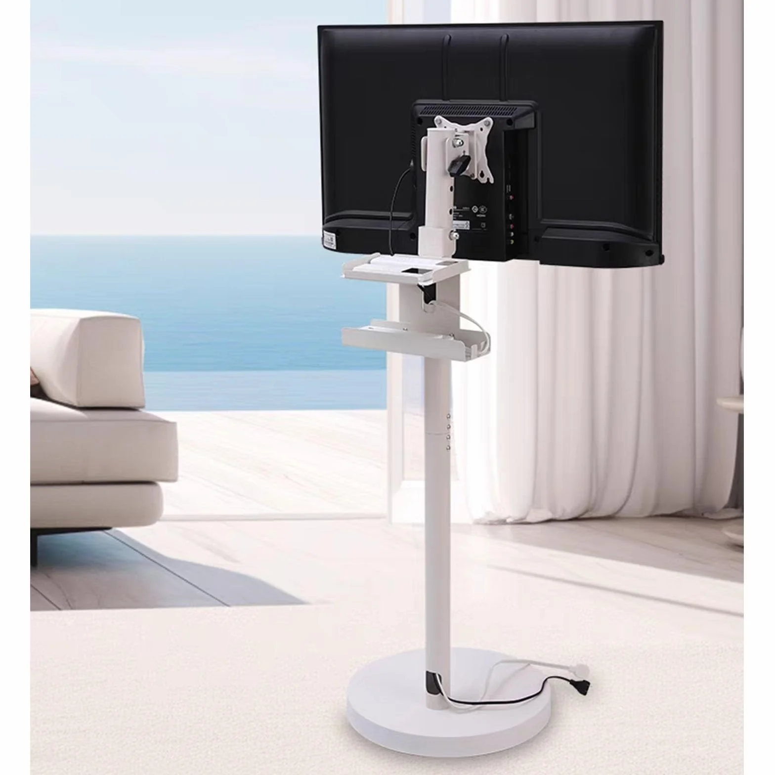 Uchwyt Podłogowy Do Telewizora - Obrotowy Stojak Mobilny 360°, Poziomy I Pionowy Uchwyt Do Telewizora, Uniwersalny Stojak Podłogowy Do Telewizora, Mobilny Wózek Pod Telew,White