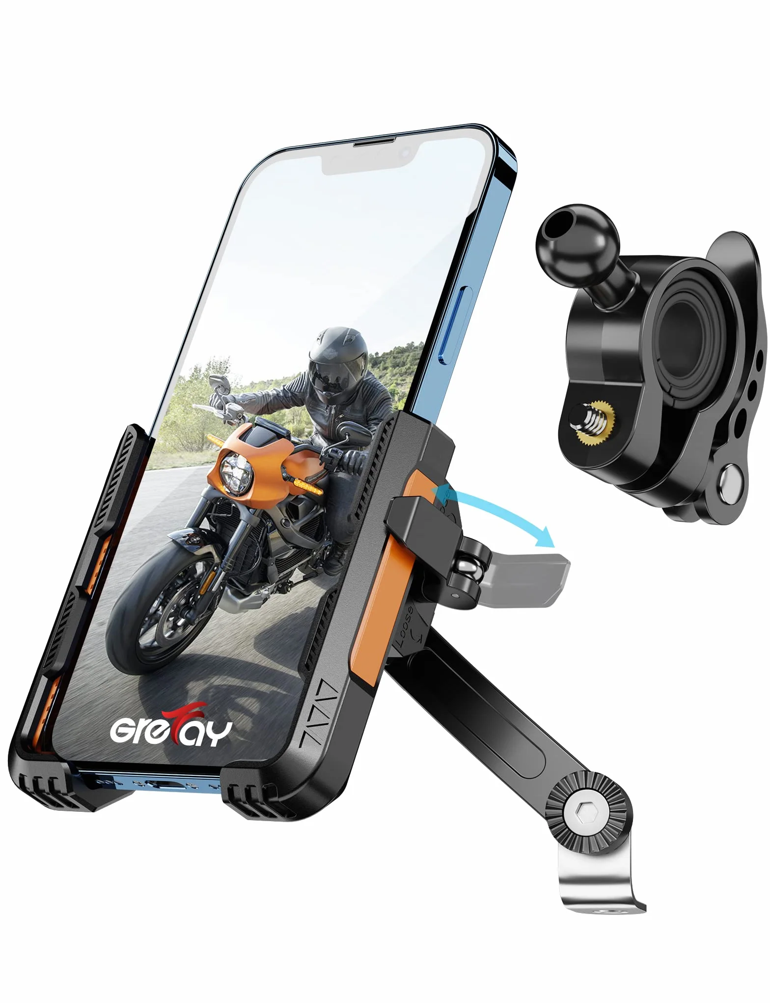 Grefay Motocykl Uchwyt na Telefon uchwyt na Kierownicę Motocykl Uchwyt na Telefon Lusterko Wsteczne (2 Metody Połączenia + 1 S Szybki Demontaż) z 360 Obrotem Dla Smartfona 4.0-7.0 Cala